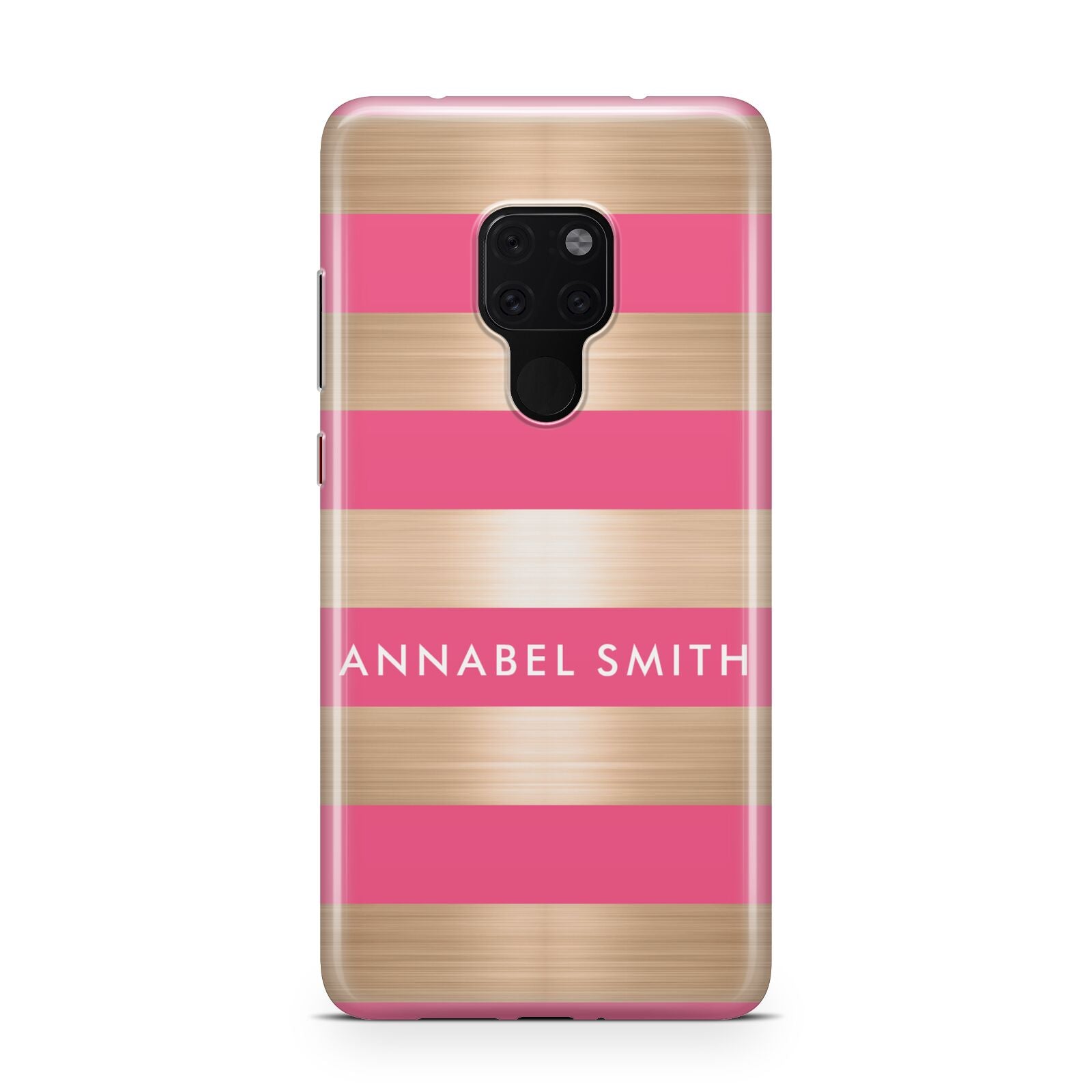 Personalised Gold Pink Stripes Name Initial Huawei Mate 20 Phone Case