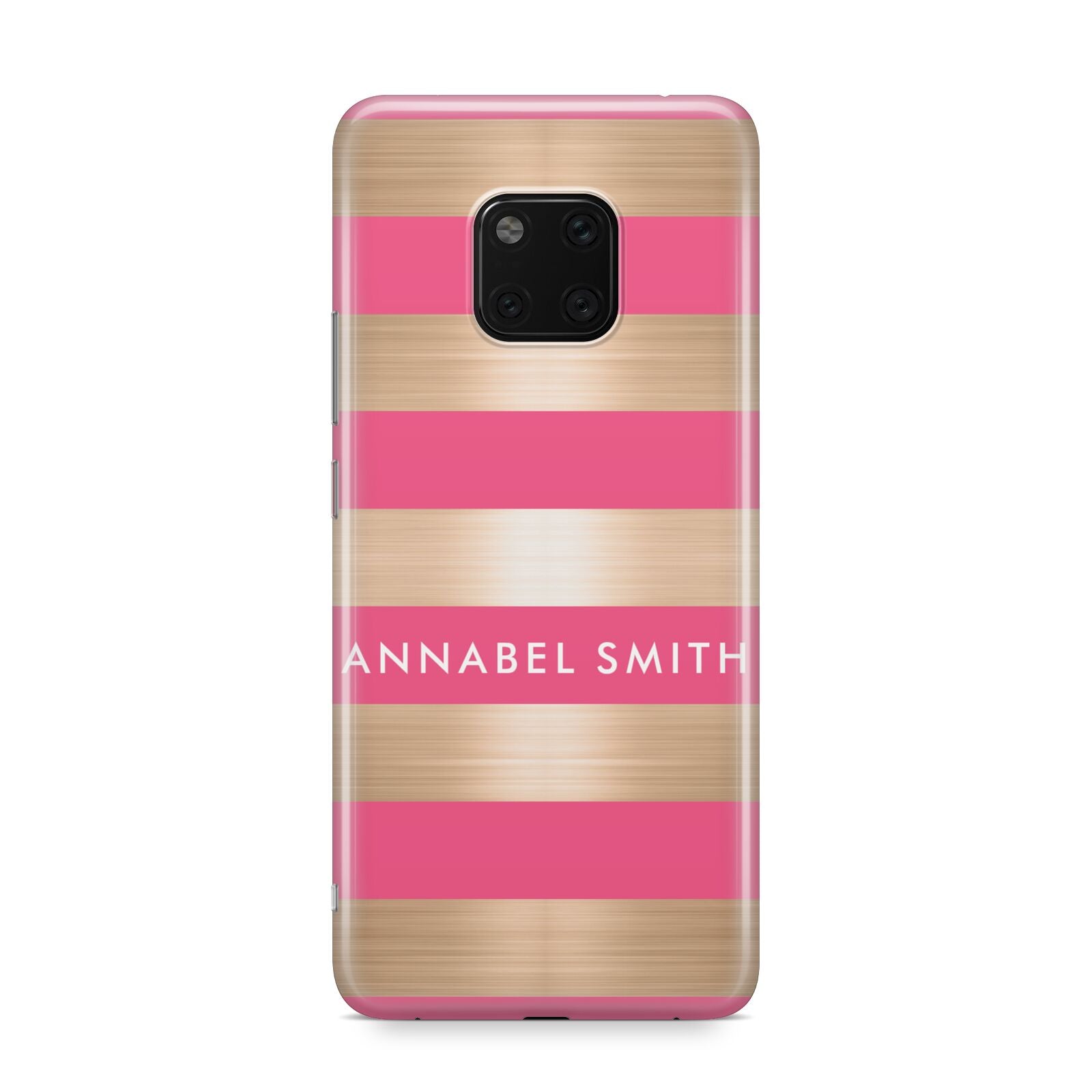 Personalised Gold Pink Stripes Name Initial Huawei Mate 20 Pro Phone Case