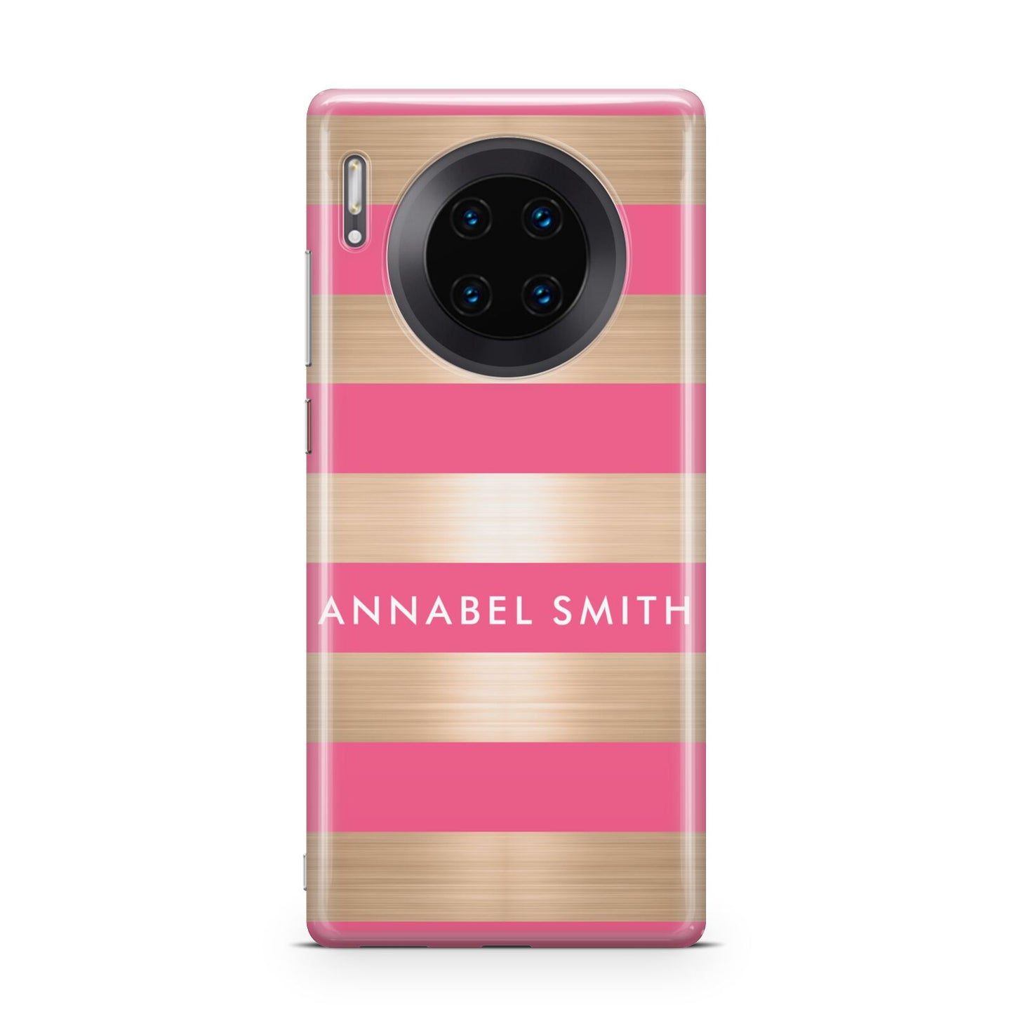 Personalised Gold Pink Stripes Name Initial Huawei Mate 30 Pro Phone Case