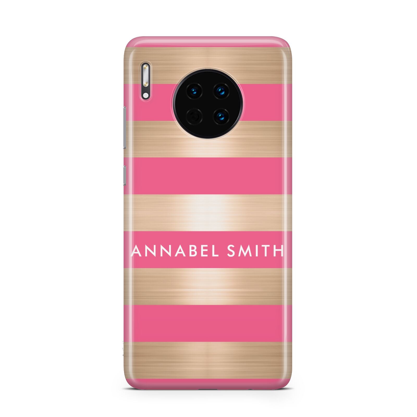 Personalised Gold Pink Stripes Name Initial Huawei Mate 30