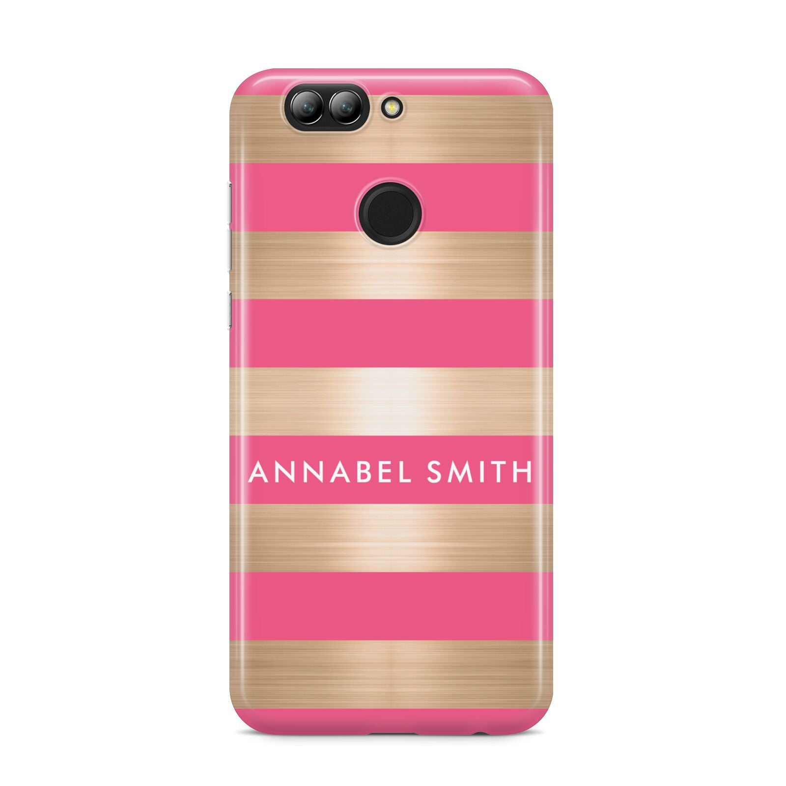 Personalised Gold Pink Stripes Name Initial Huawei Nova 2s Phone Case