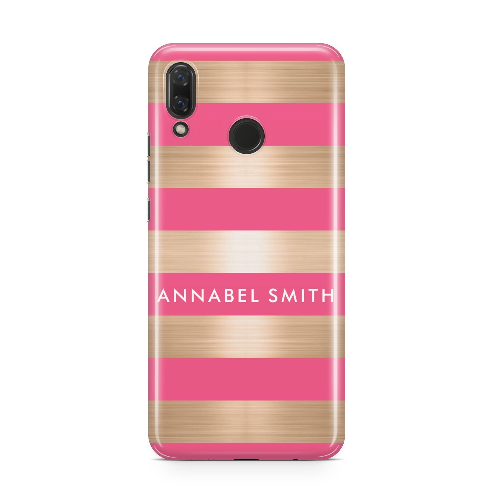 Personalised Gold Pink Stripes Name Initial Huawei Nova 3 Phone Case