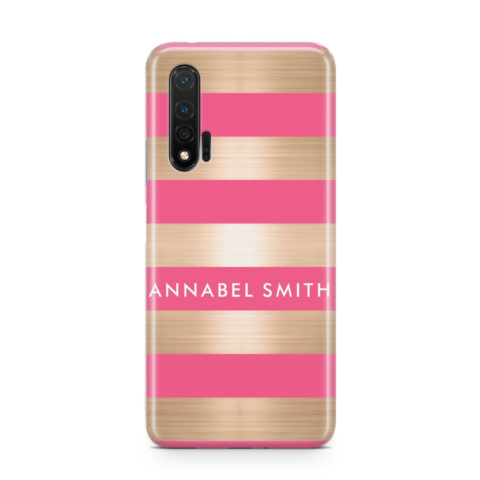 Personalised Gold Pink Stripes Name Initial Huawei Nova 6 Phone Case