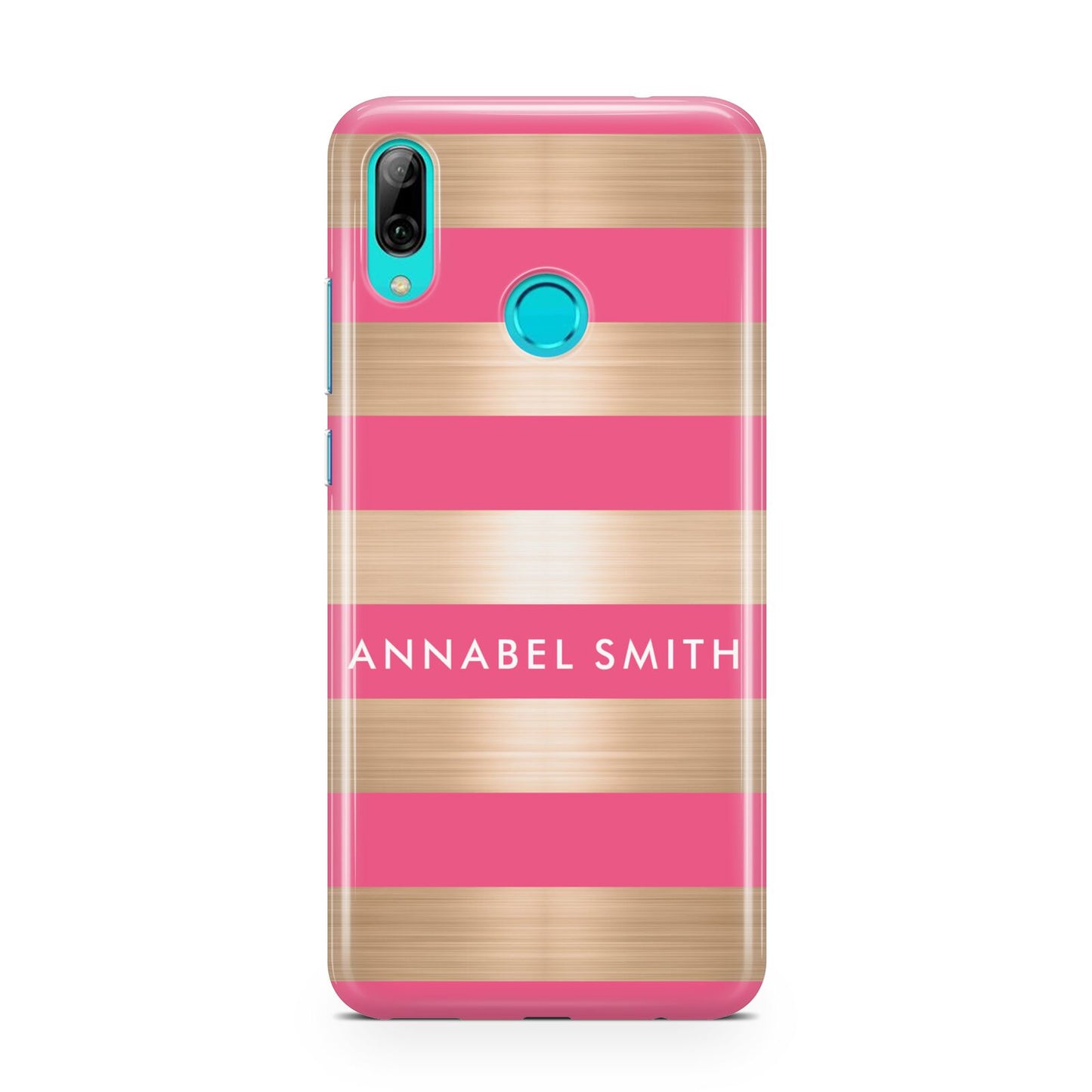 Personalised Gold Pink Stripes Name Initial Huawei P Smart 2019 Case