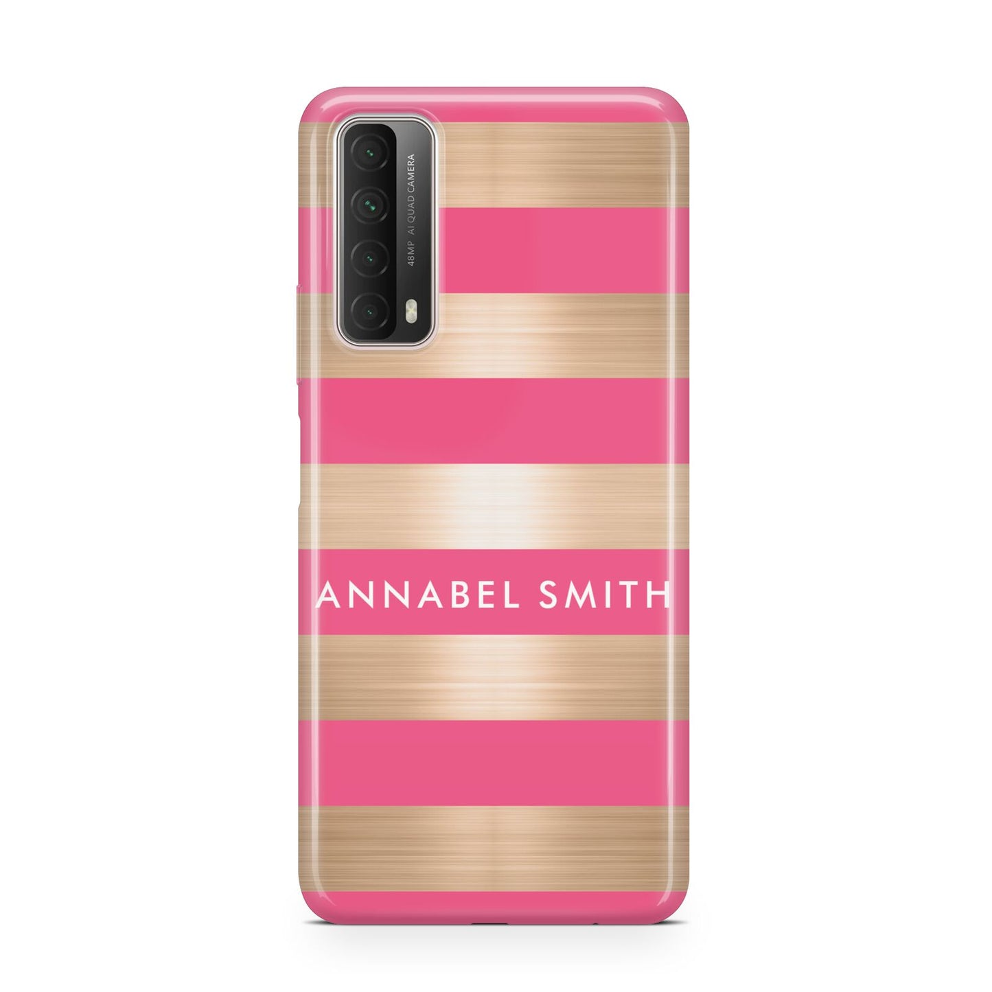 Personalised Gold Pink Stripes Name Initial Huawei P Smart 2021