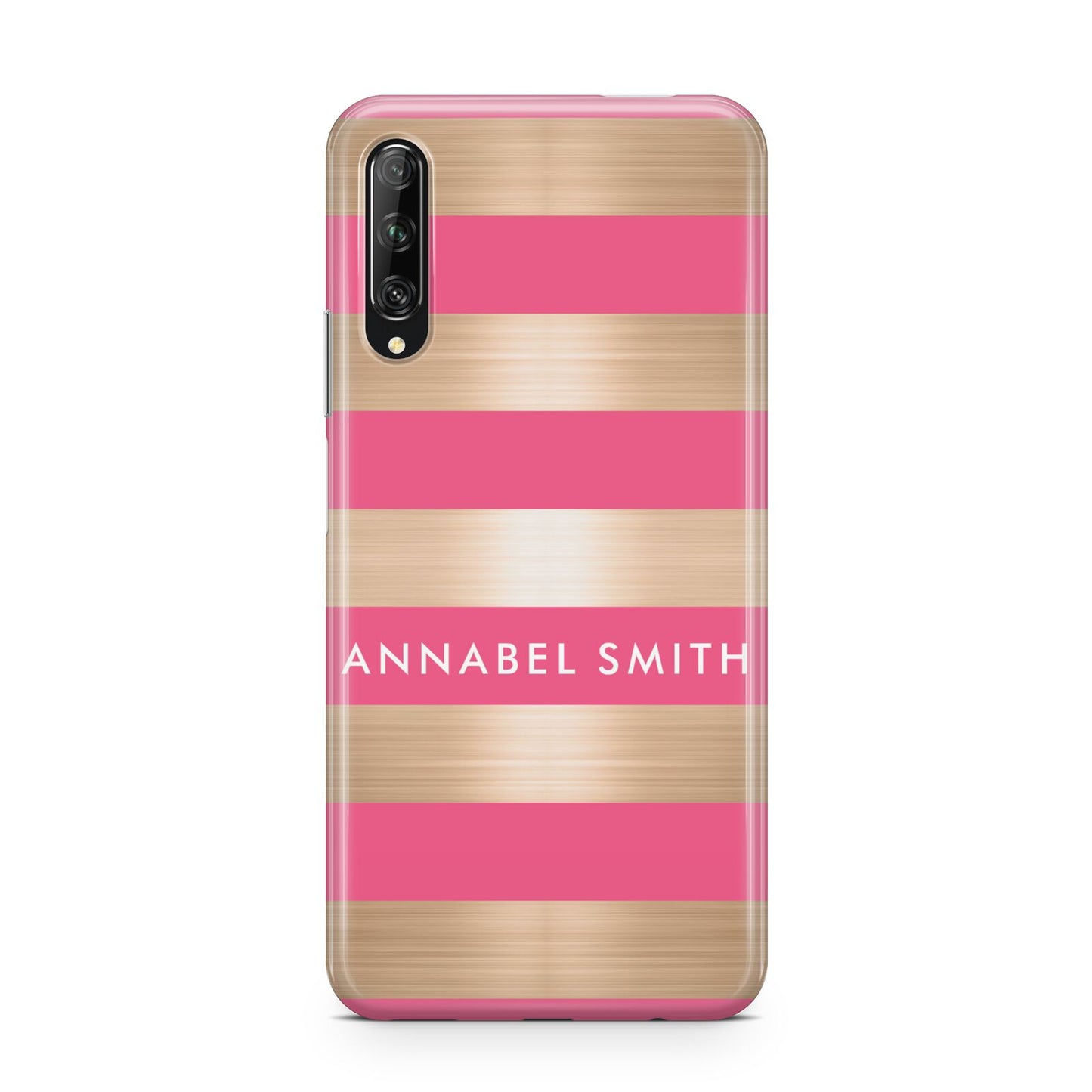 Personalised Gold Pink Stripes Name Initial Huawei P Smart Pro 2019