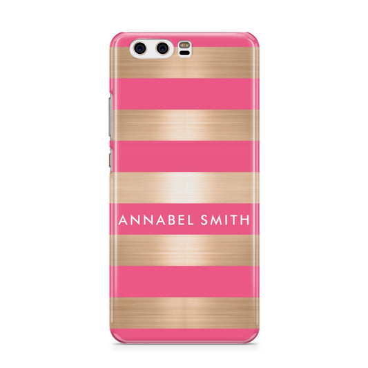 Personalised Gold Pink Stripes Name Initial Huawei P10 Phone Case