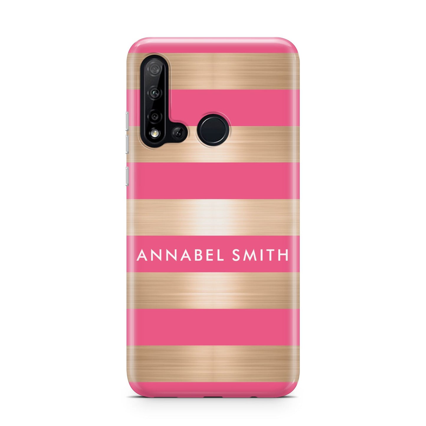 Personalised Gold Pink Stripes Name Initial Huawei P20 Lite 5G Phone Case