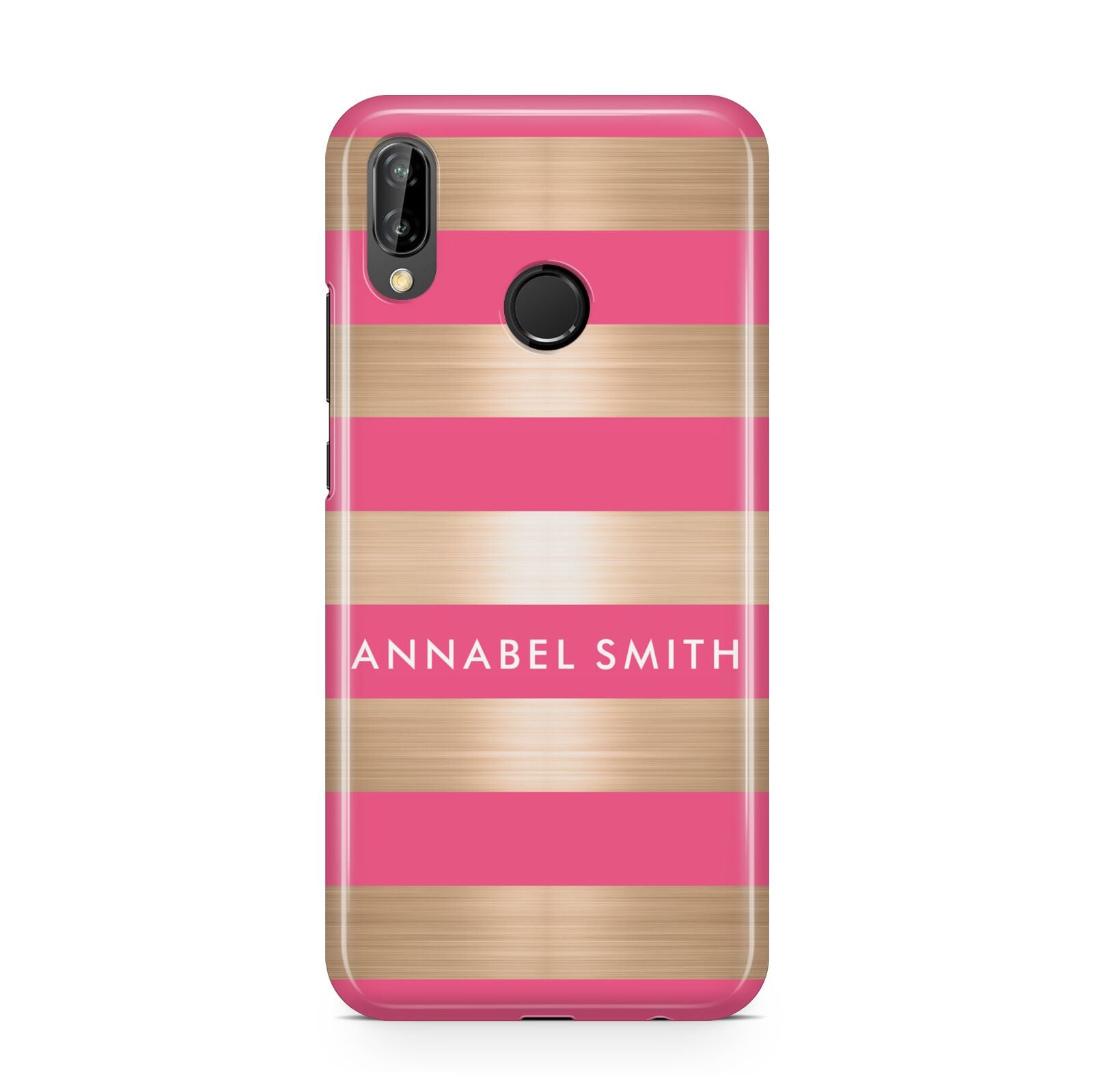 Personalised Gold Pink Stripes Name Initial Huawei P20 Lite Phone Case