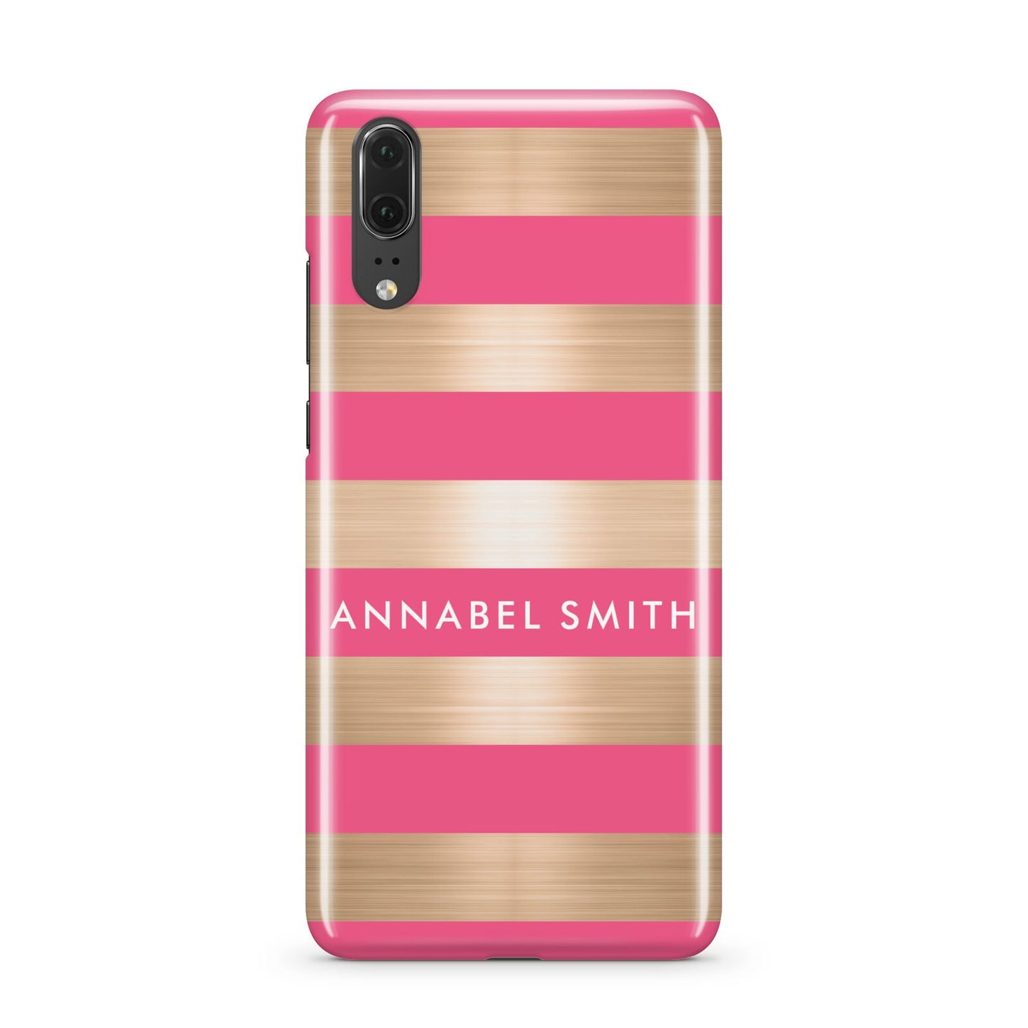 Personalised Gold Pink Stripes Name Initial Huawei P20 Phone Case