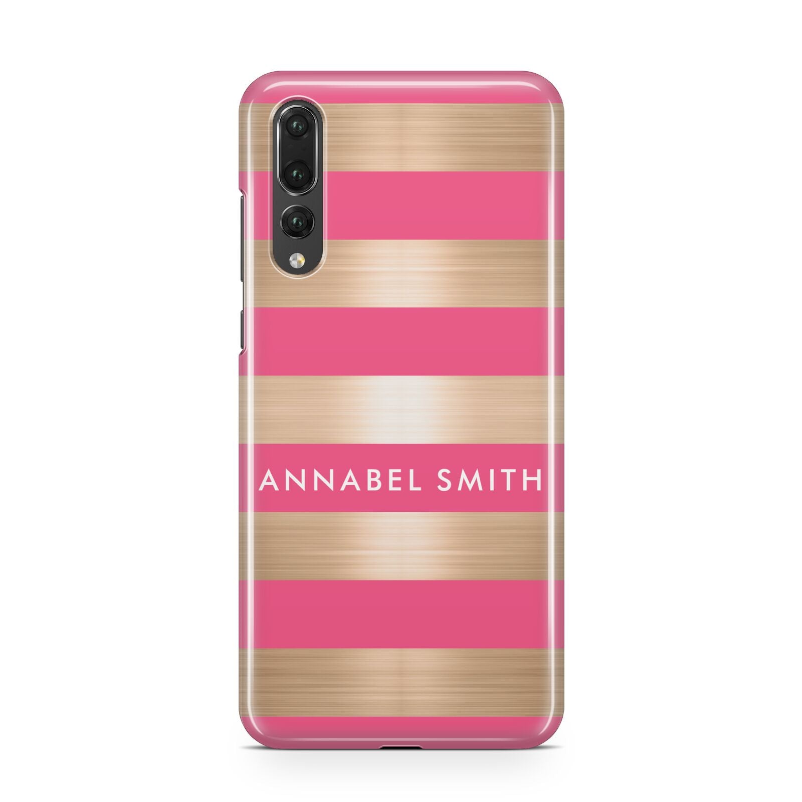 Personalised Gold Pink Stripes Name Initial Huawei P20 Pro Phone Case