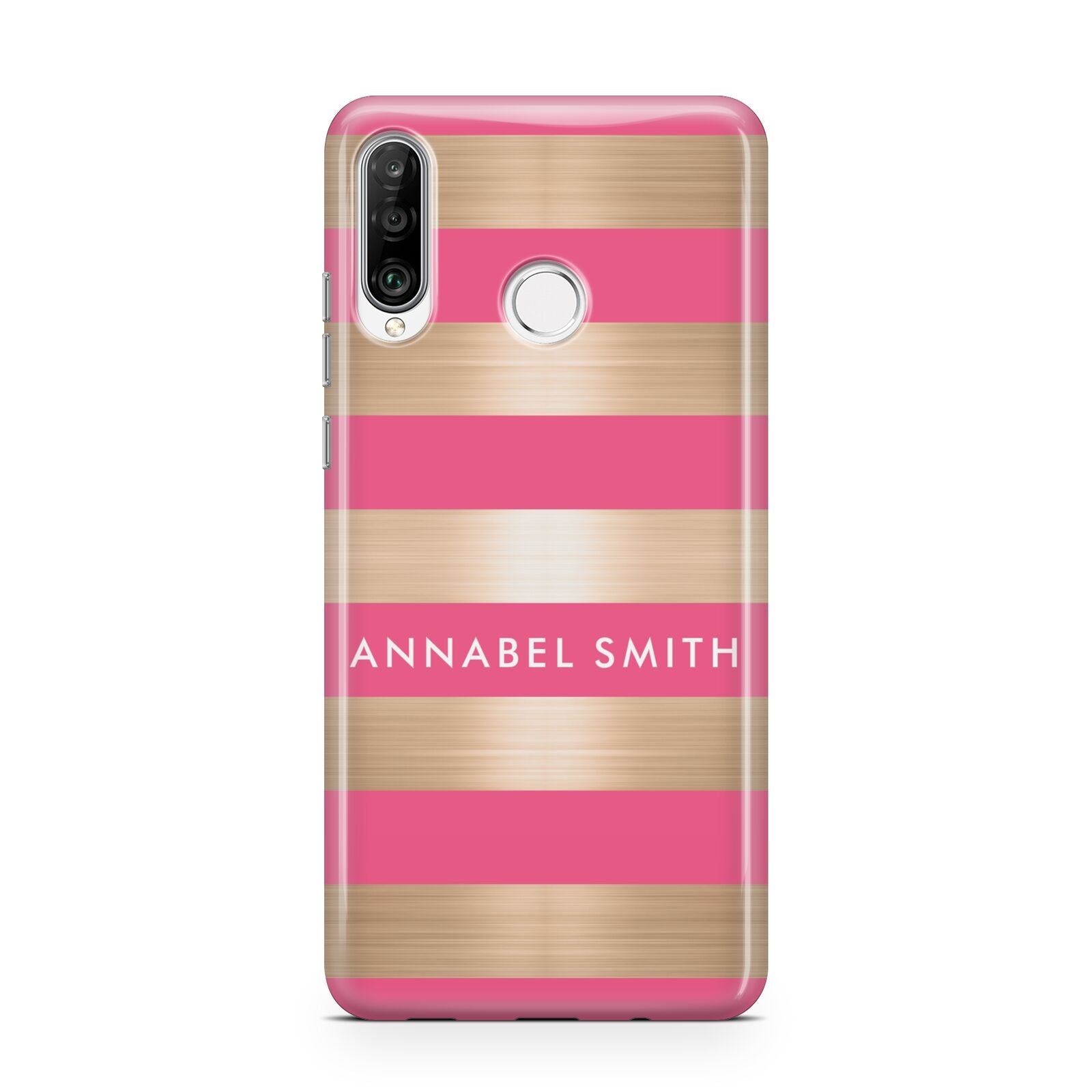 Personalised Gold Pink Stripes Name Initial Huawei P30 Lite Phone Case