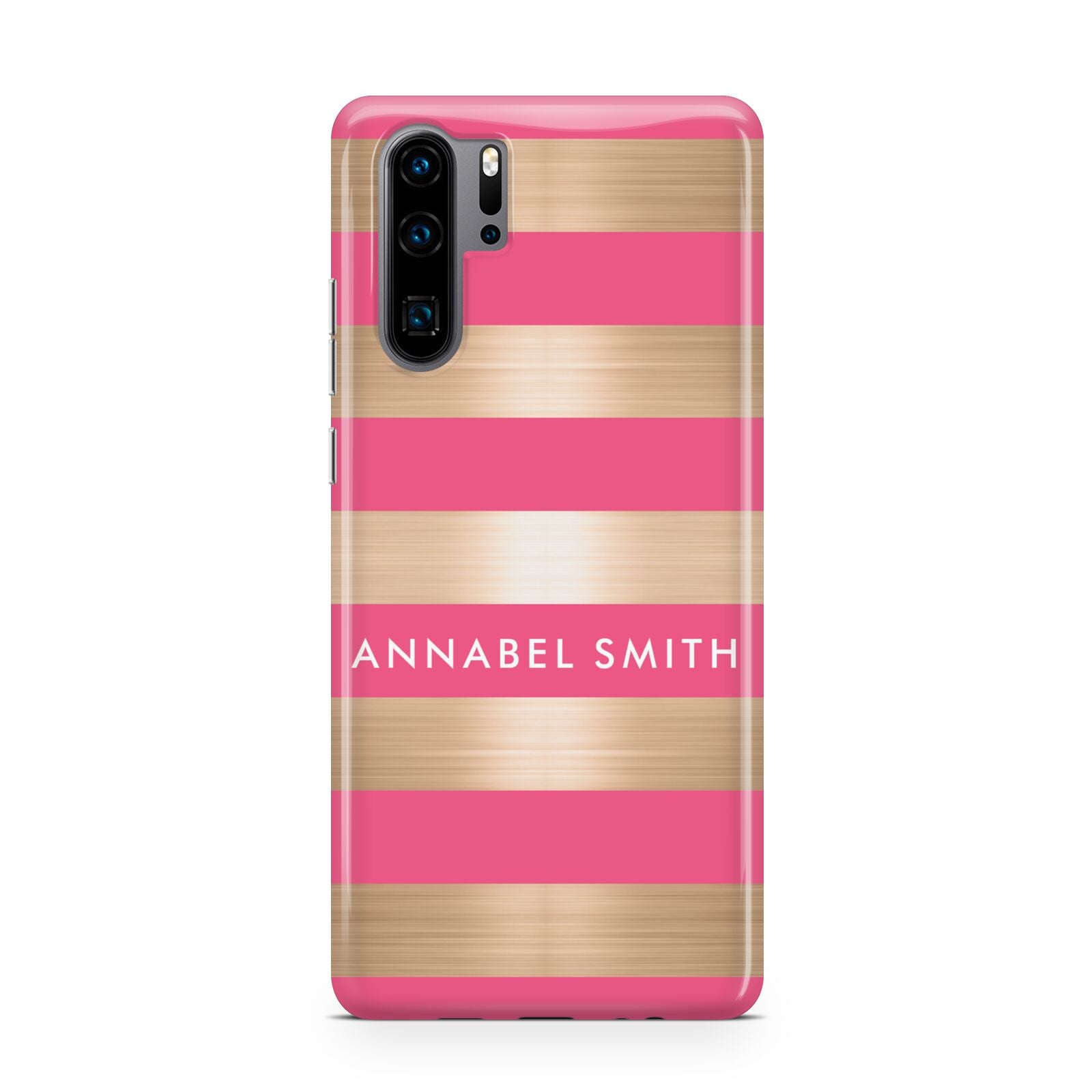 Personalised Gold Pink Stripes Name Initial Huawei P30 Pro Phone Case