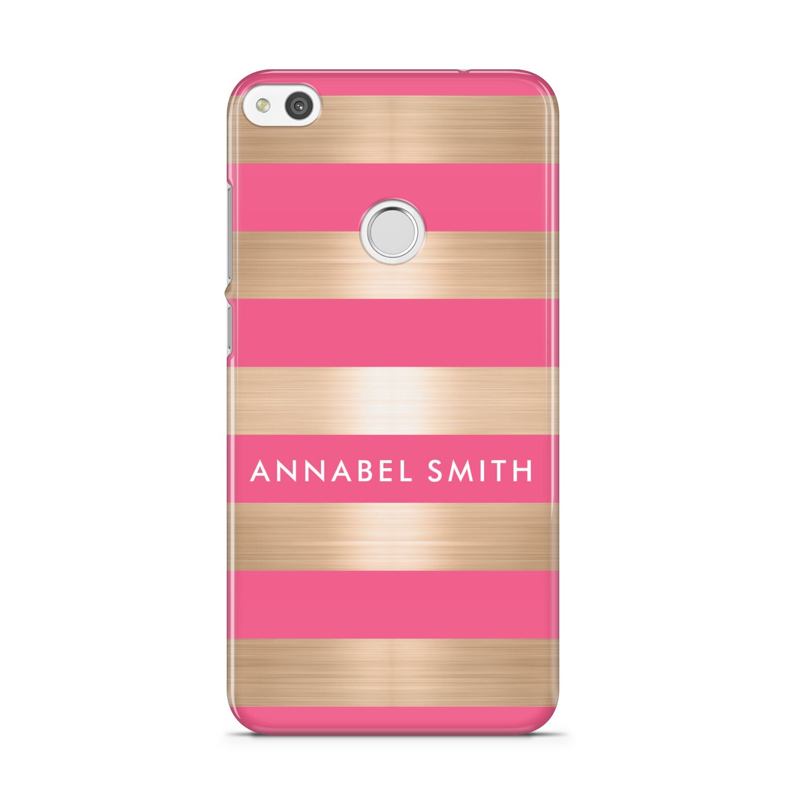 Personalised Gold Pink Stripes Name Initial Huawei P8 Lite Case