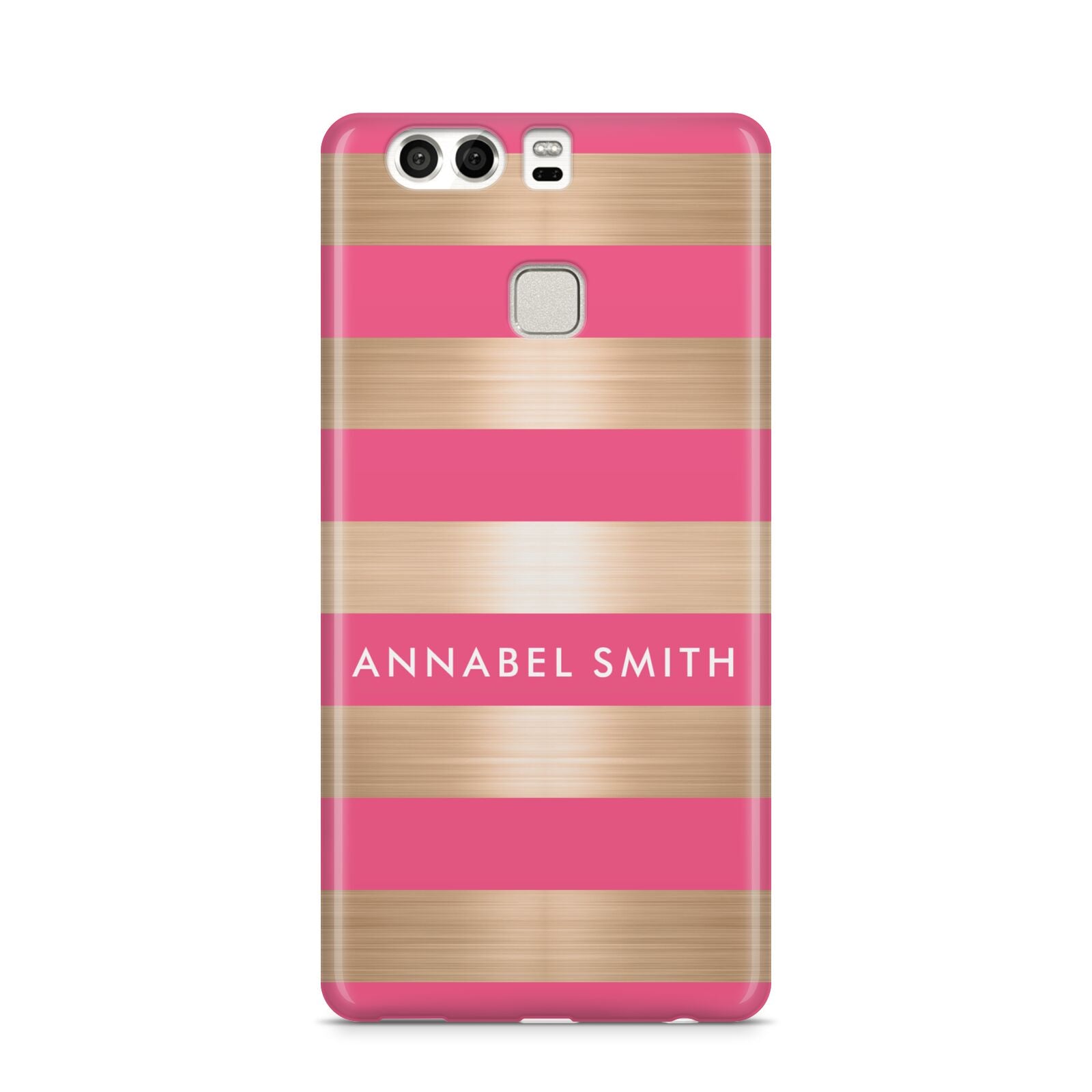 Personalised Gold Pink Stripes Name Initial Huawei P9 Case