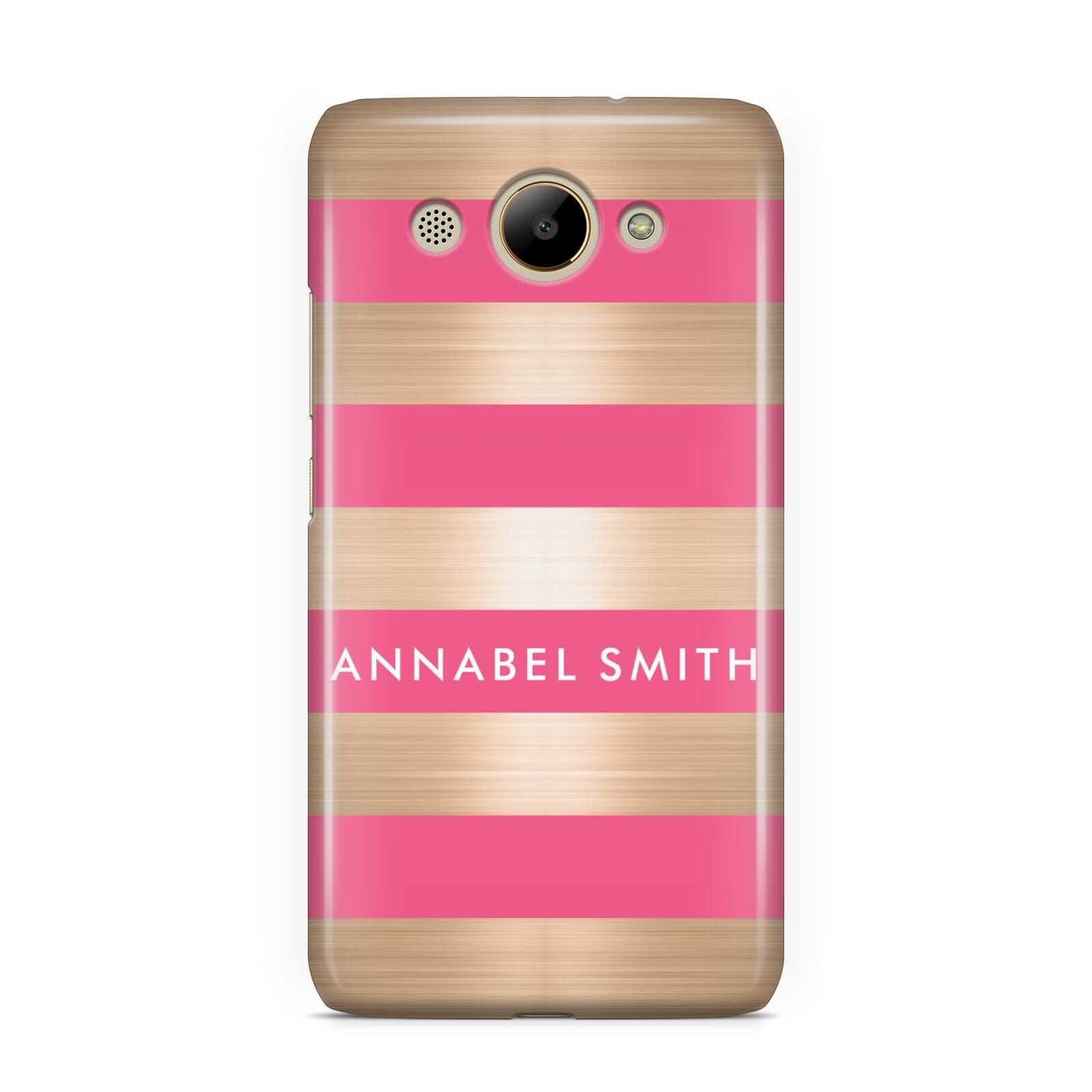 Personalised Gold Pink Stripes Name Initial Huawei Y3 2017