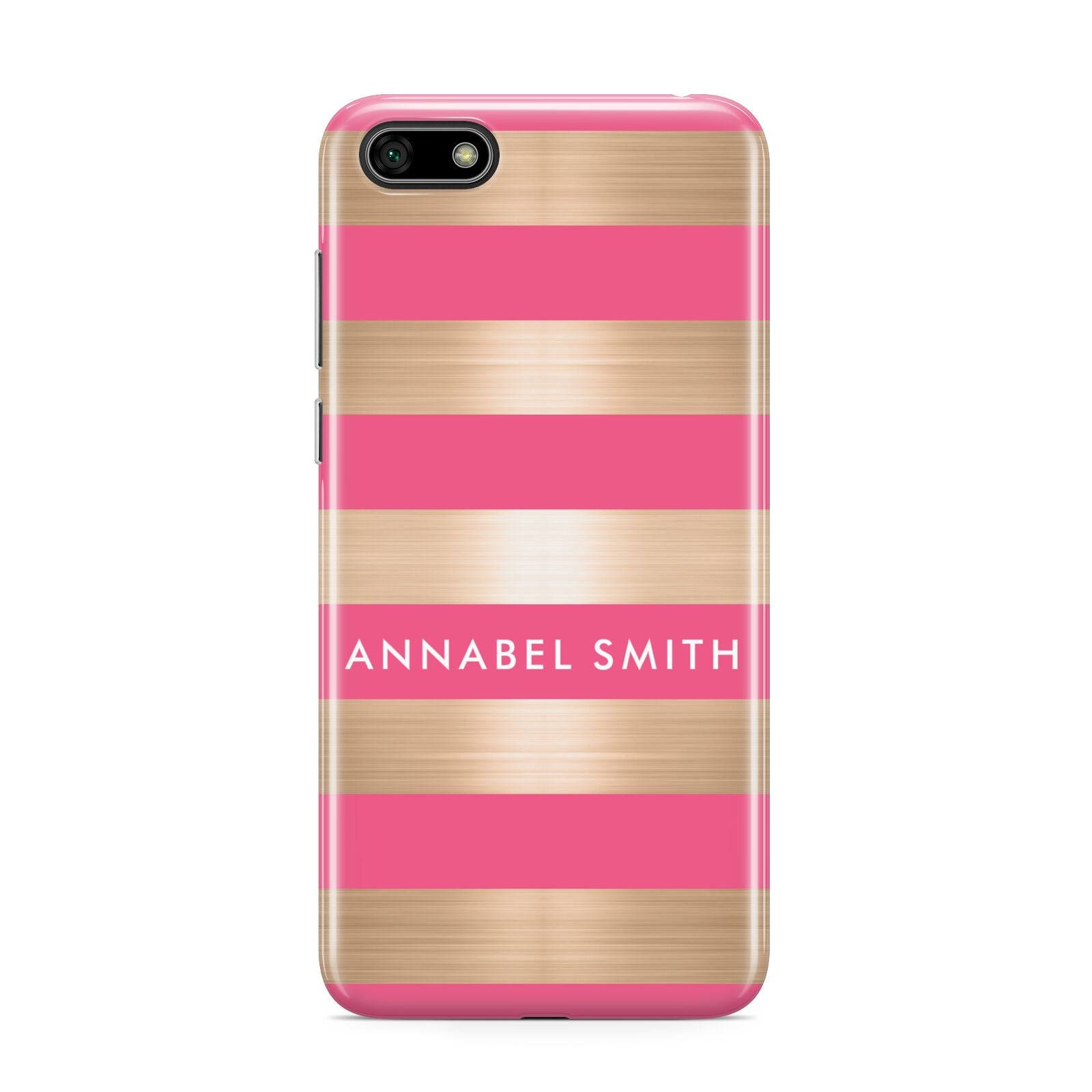 Personalised Gold Pink Stripes Name Initial Huawei Y5 Prime 2018 Phone Case