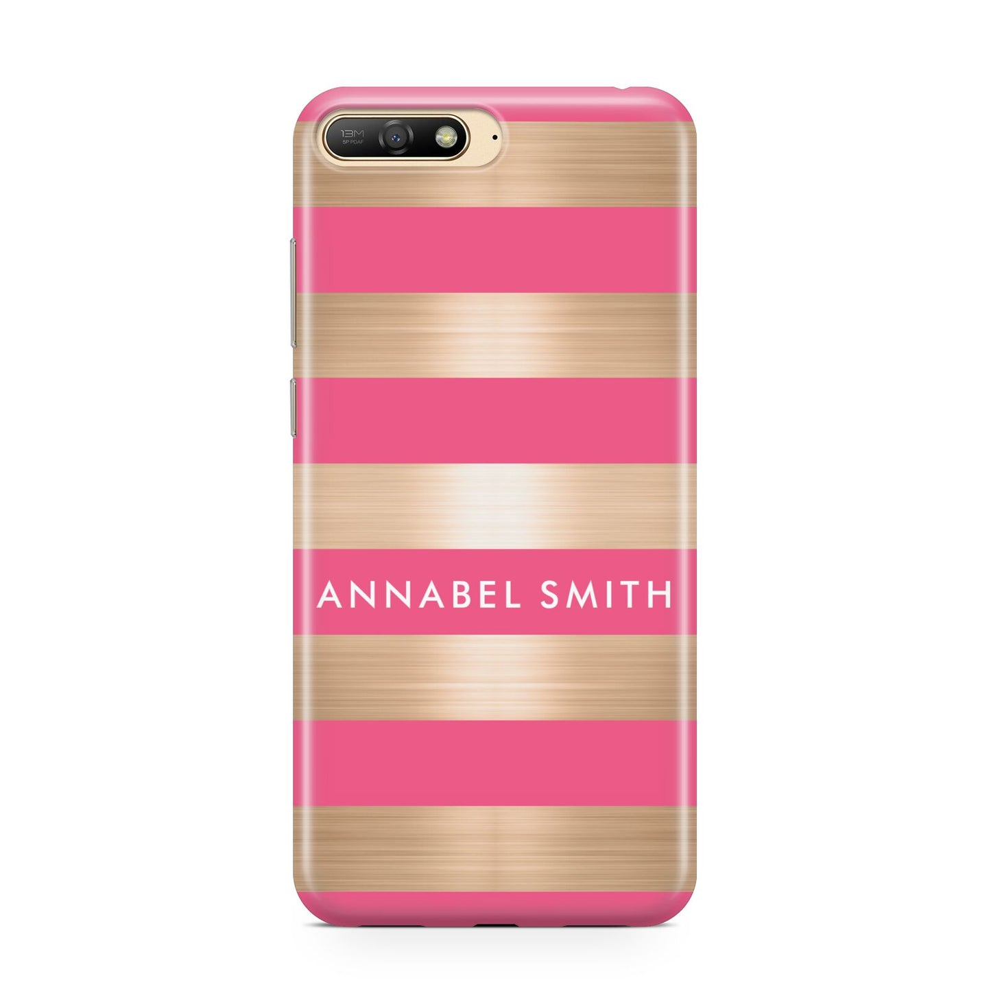 Personalised Gold Pink Stripes Name Initial Huawei Y6 2018