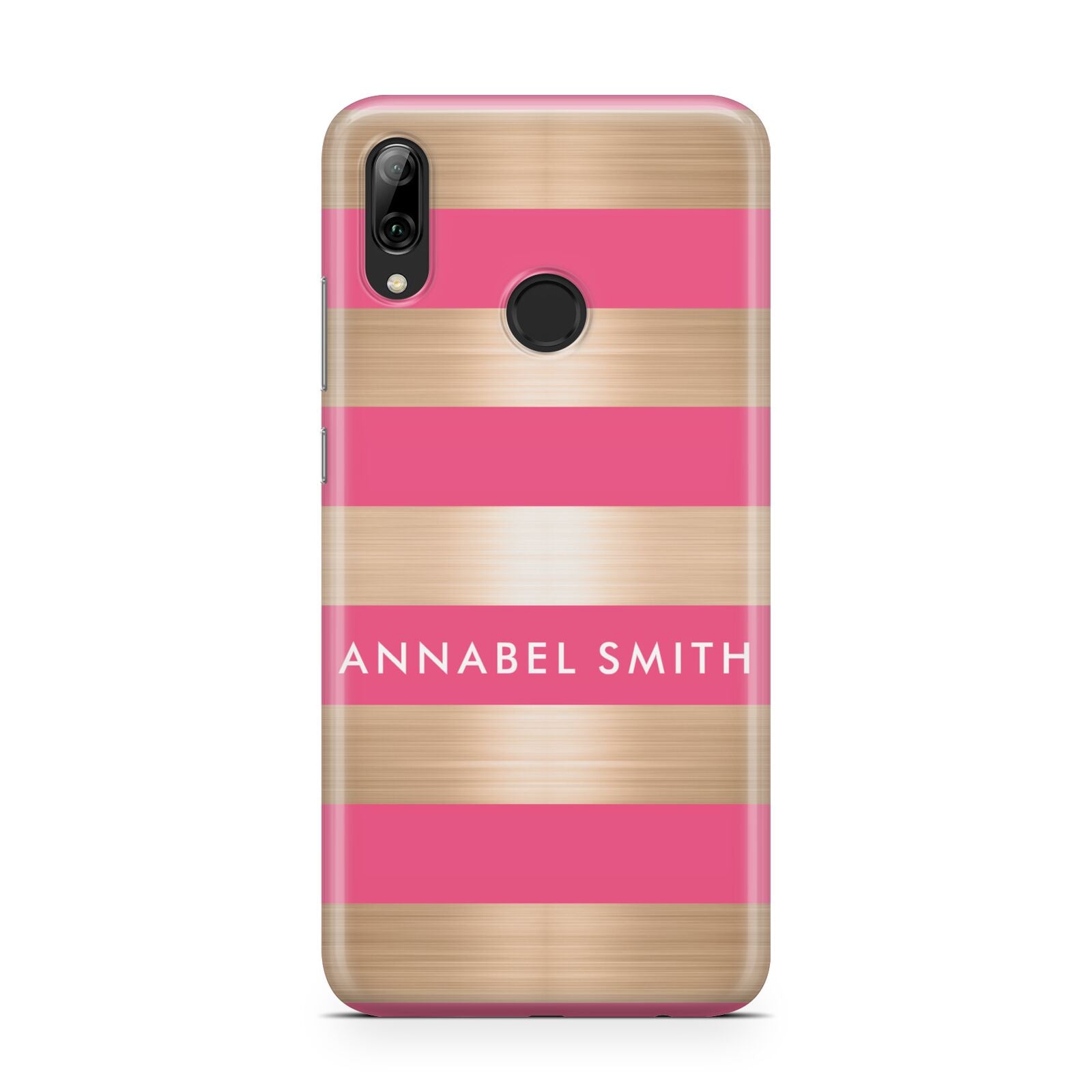 Personalised Gold Pink Stripes Name Initial Huawei Y7 2019