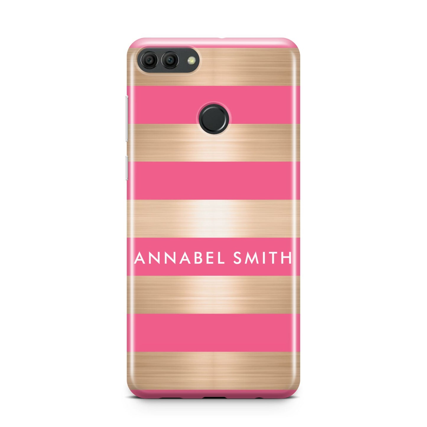 Personalised Gold Pink Stripes Name Initial Huawei Y9 2018