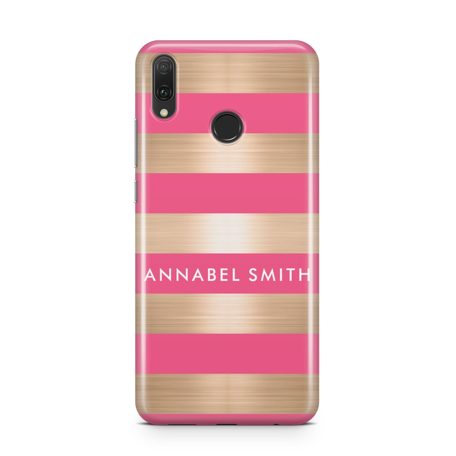 Personalised Gold Pink Stripes Name Initial Huawei Y9 2019