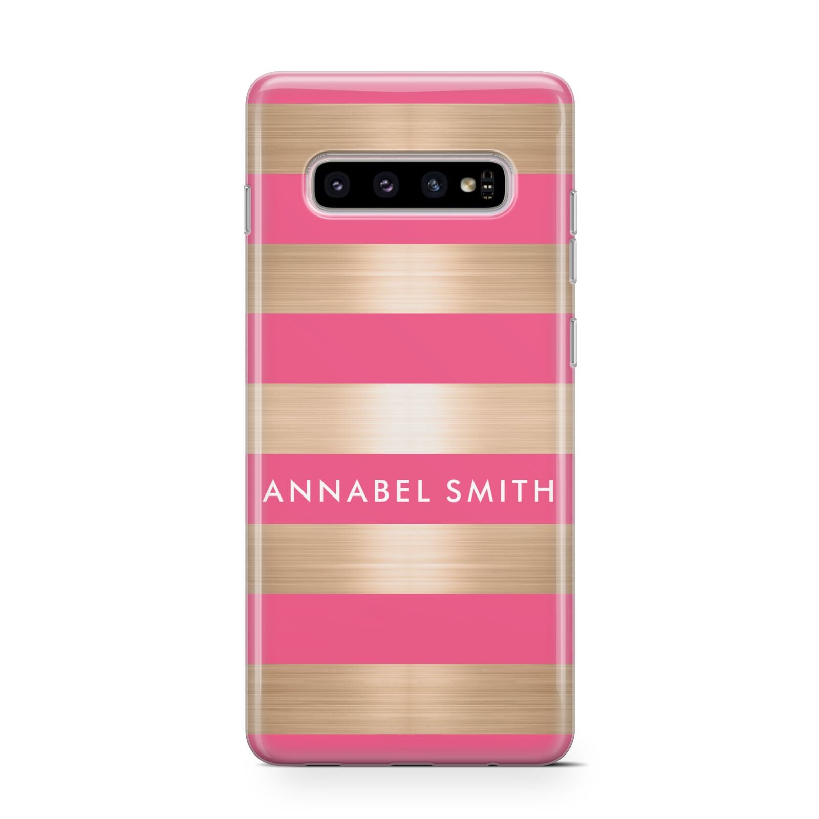 Personalised Gold Pink Stripes Name Initial Protective Samsung Galaxy Case