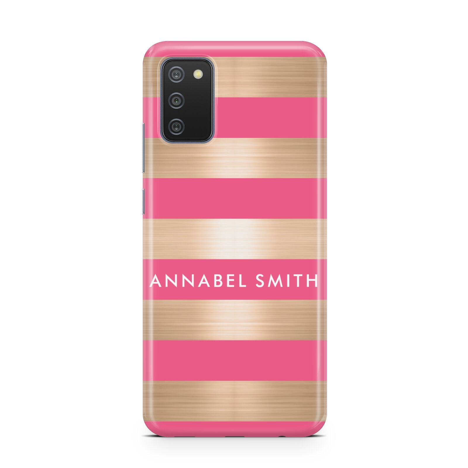 Personalised Gold Pink Stripes Name Initial Samsung A02s Case