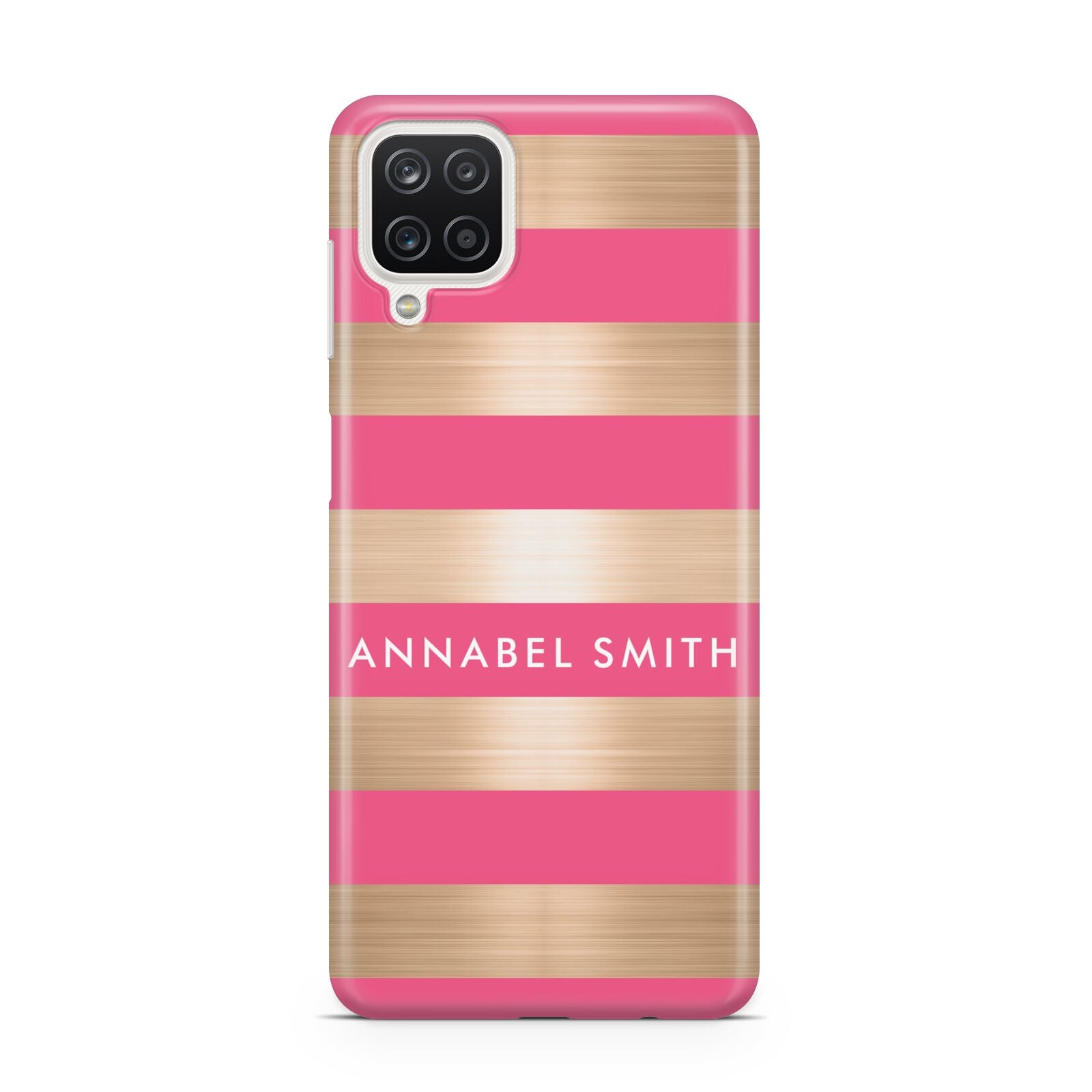 Personalised Gold Pink Stripes Name Initial Samsung A12 Case