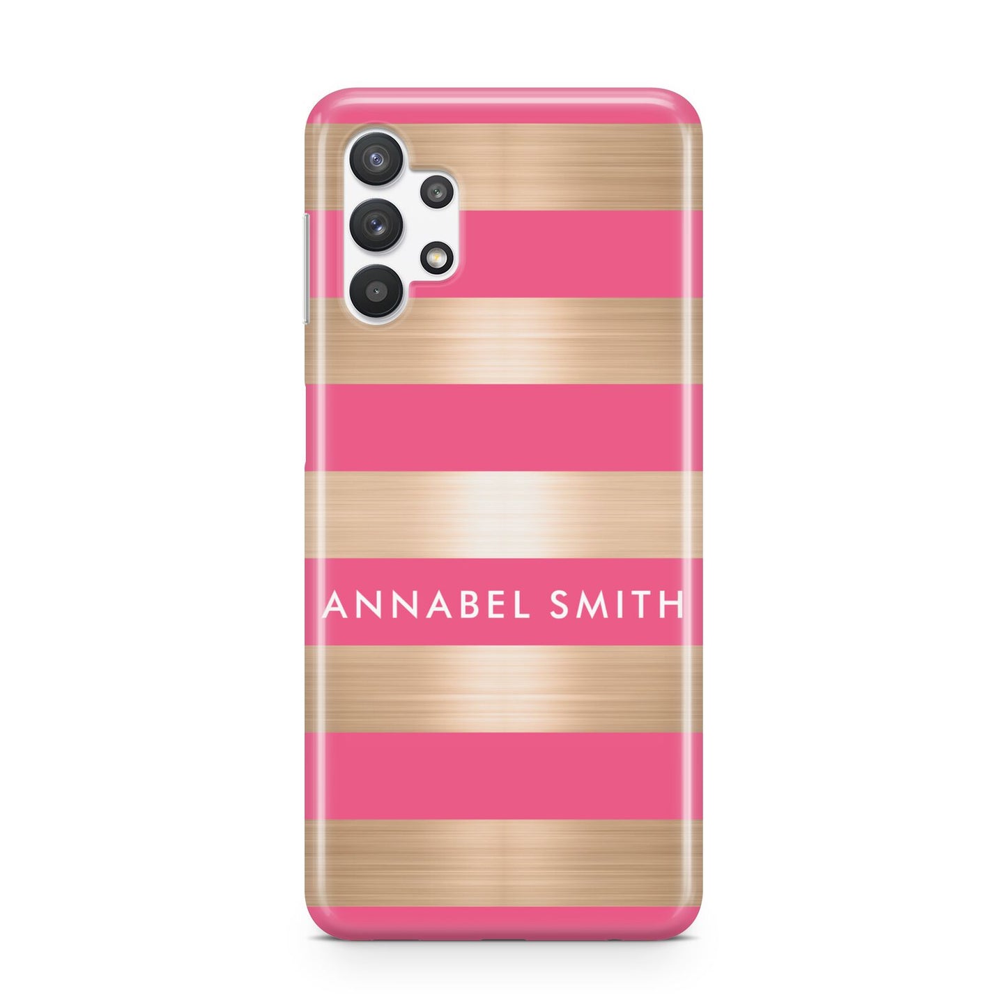 Personalised Gold Pink Stripes Name Initial Samsung A32 5G Case