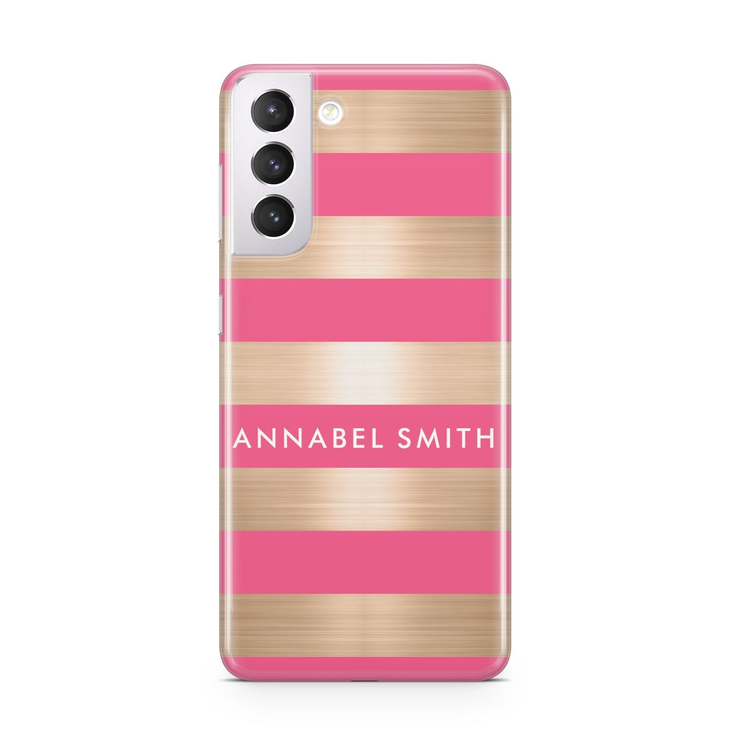 Personalised Gold Pink Stripes Name Initial Samsung S21 Case