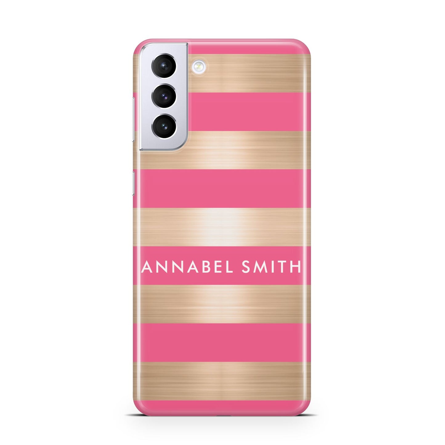 Personalised Gold Pink Stripes Name Initial Samsung S21 Plus Case