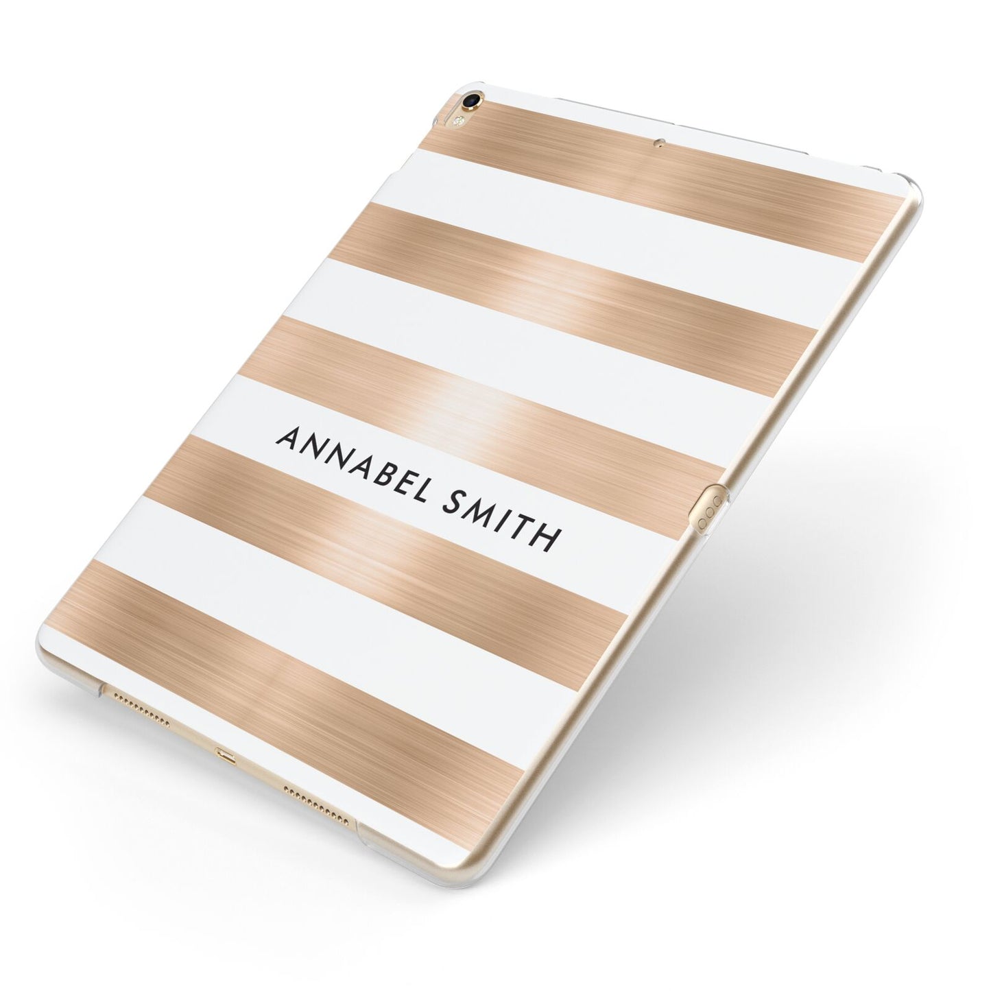 Personalised Gold Striped Name Initials Apple iPad Case on Gold iPad Side View