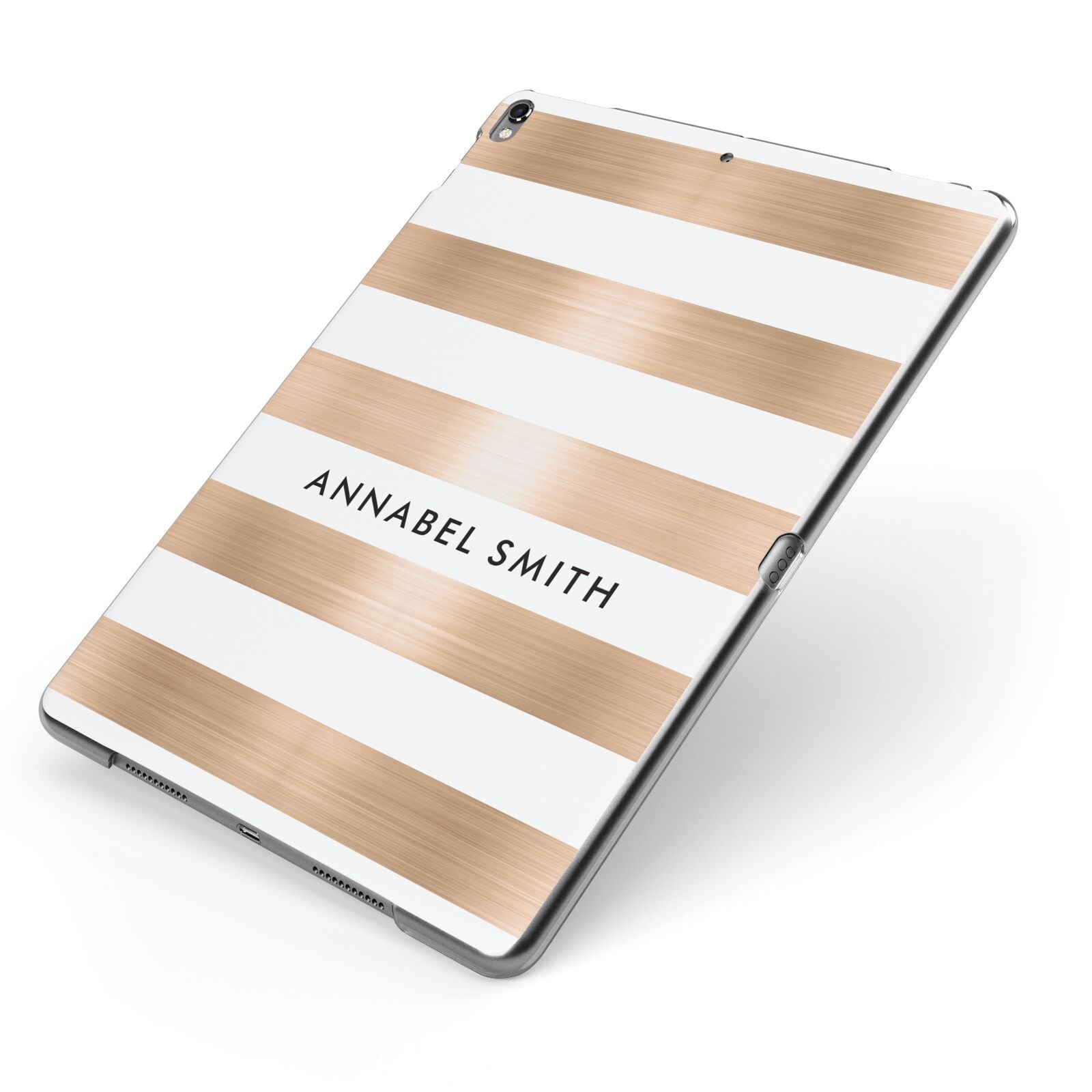 Personalised Gold Striped Name Initials Apple iPad Case on Grey iPad Side View