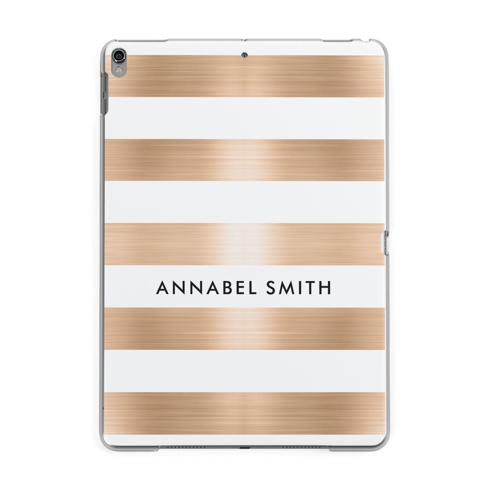 Personalised Gold Striped Name Initials Apple iPad Grey Case