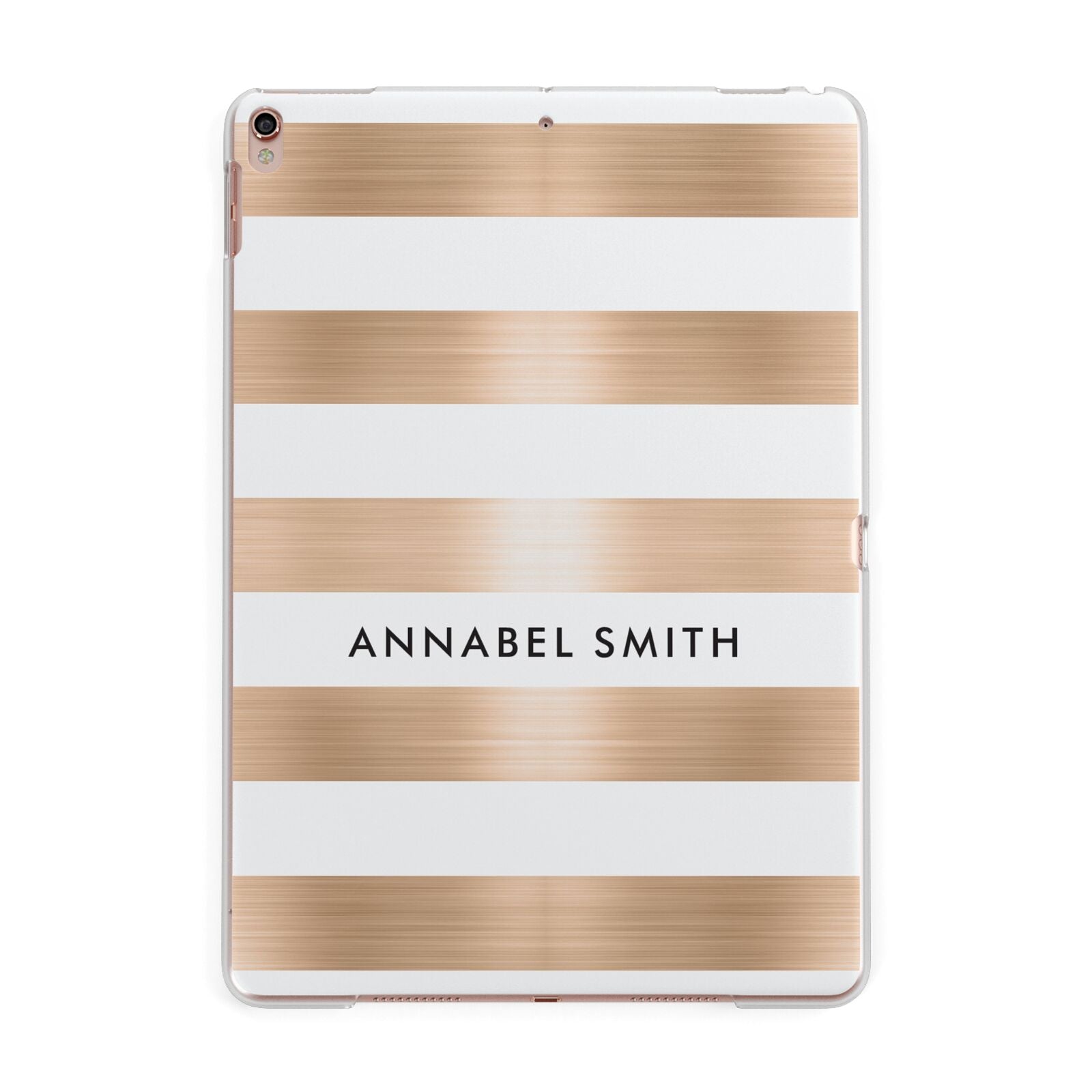 Personalised Gold Striped Name Initials Apple iPad Rose Gold Case