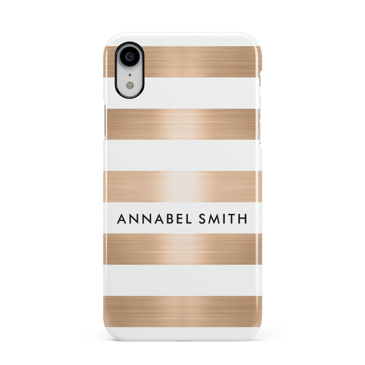 Personalised Gold Striped Name Initials Apple iPhone XR White 3D Snap Case