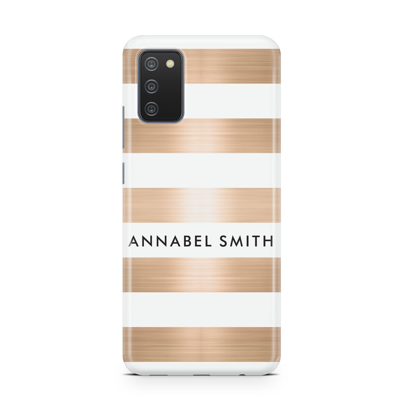 Personalised Gold Striped Name Initials Samsung A02s Case