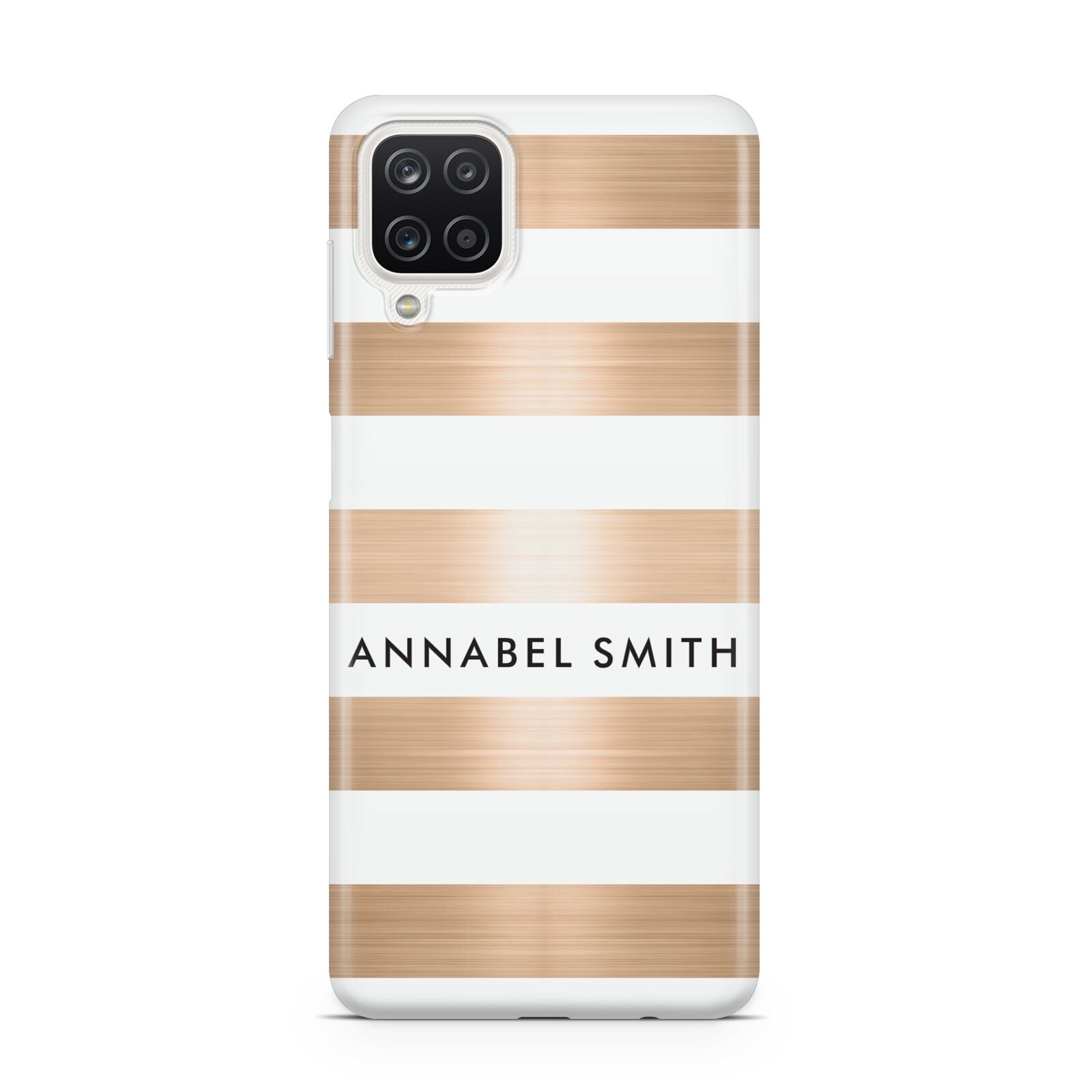 Personalised Gold Striped Name Initials Samsung A12 Case