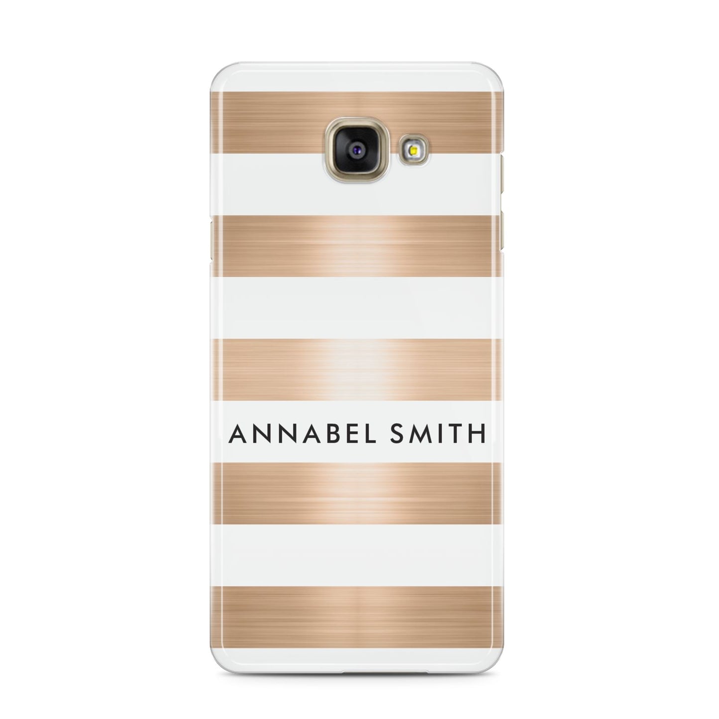 Personalised Gold Striped Name Initials Samsung Galaxy A3 2016 Case on gold phone