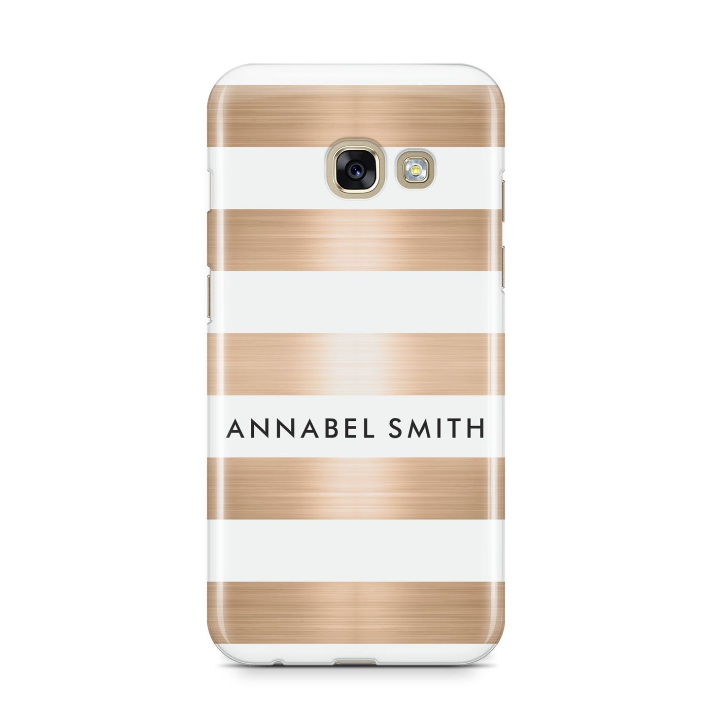 Personalised Gold Striped Name Initials Samsung Galaxy A3 2017 Case on gold phone