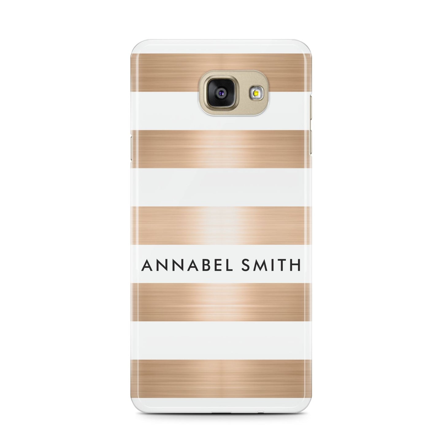 Personalised Gold Striped Name Initials Samsung Galaxy A7 2016 Case on gold phone