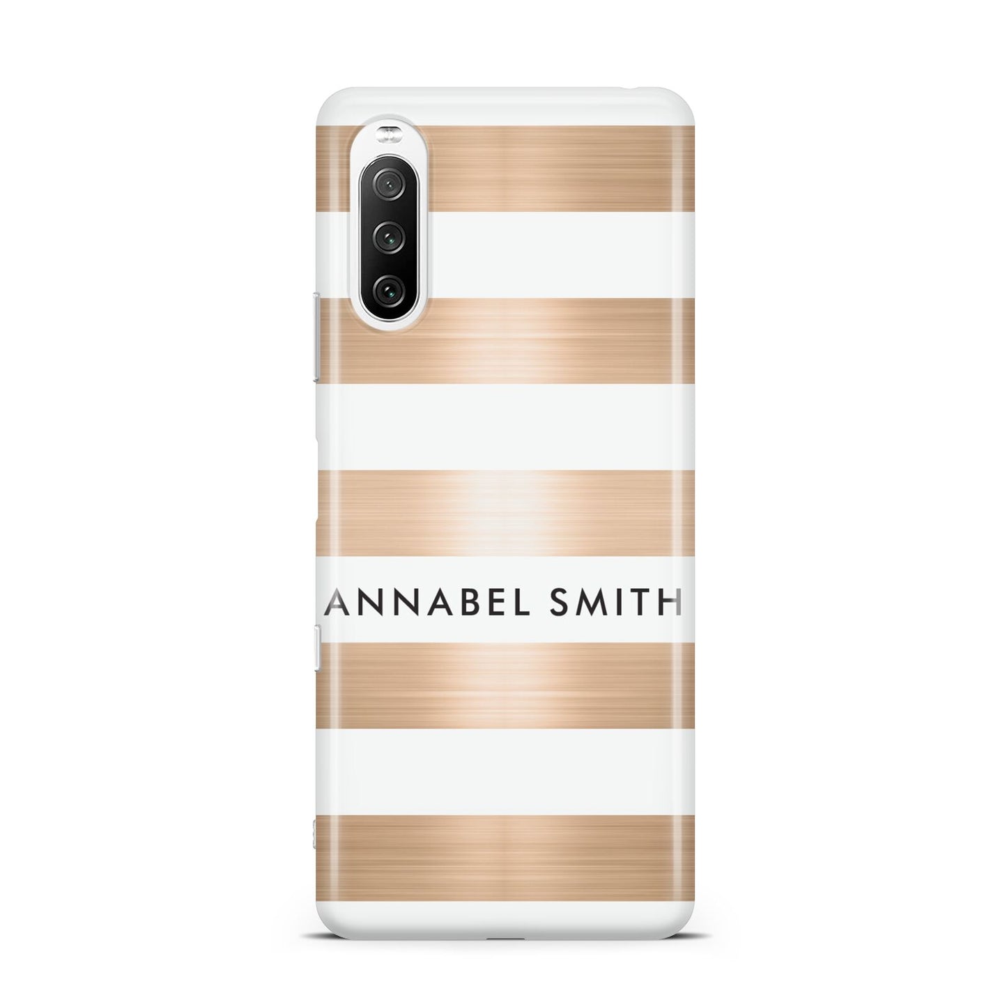 Personalised Gold Striped Name Initials Sony Xperia 10 III Case