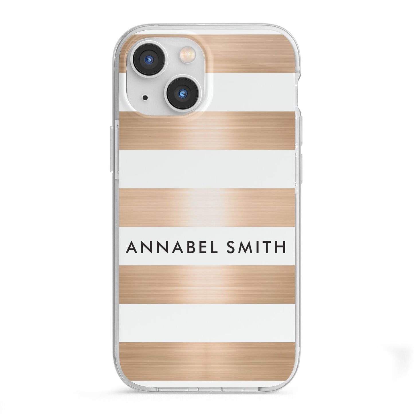 Personalised Gold Striped Name Initials iPhone 13 Mini TPU Impact Case with White Edges