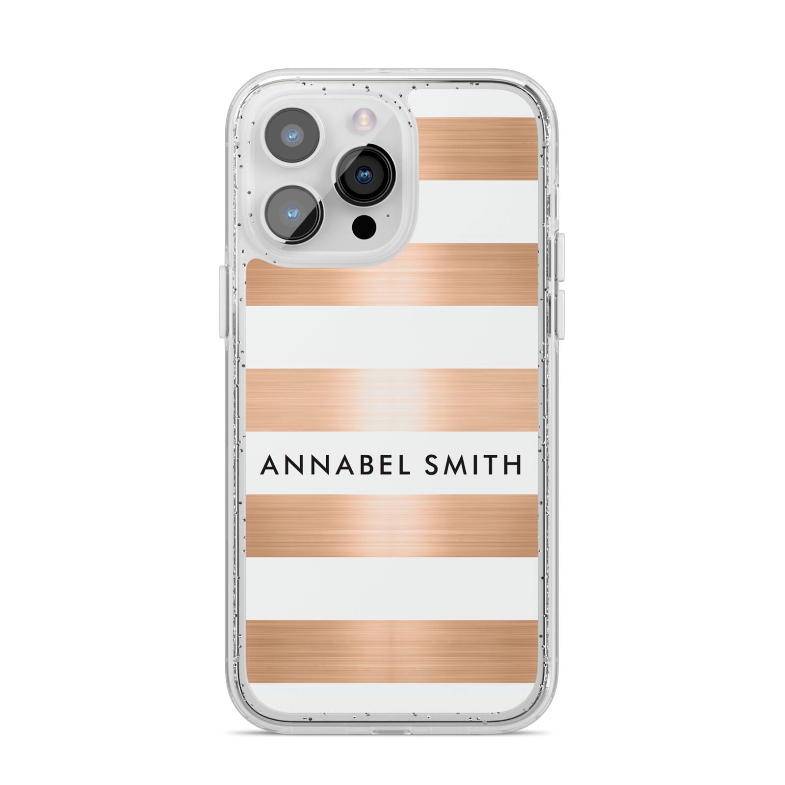 Personalised Gold Striped Name Initials iPhone 14 Pro Max Glitter Tough Case Silver