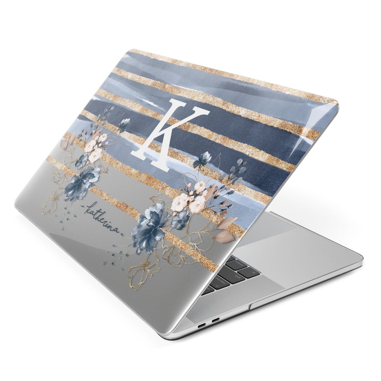 Personalised Gold Striped Watercolour Apple MacBook Case Side View