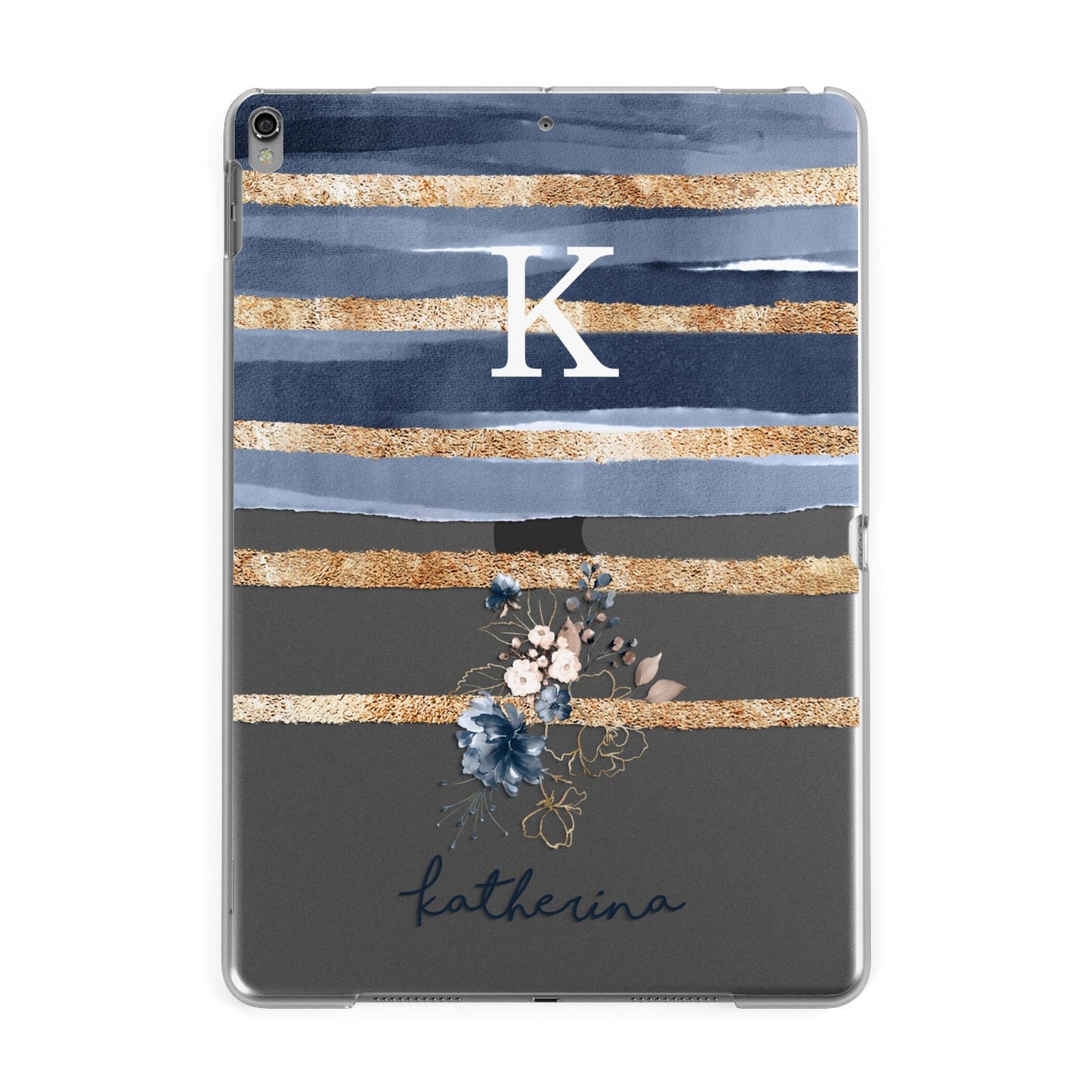 Personalised Gold Striped Watercolour Apple iPad Grey Case