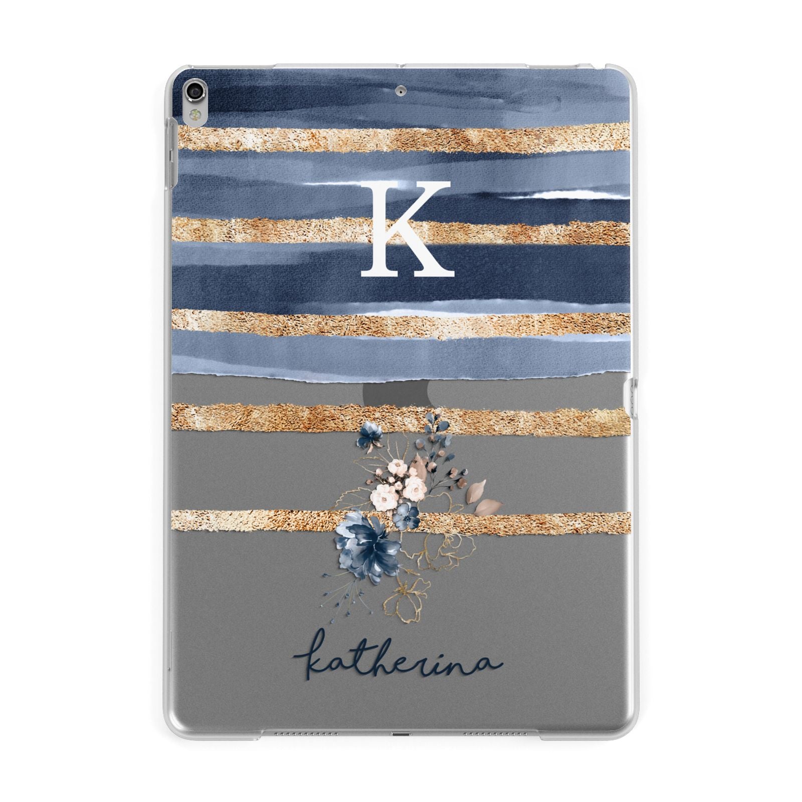 Personalised Gold Striped Watercolour Apple iPad Silver Case