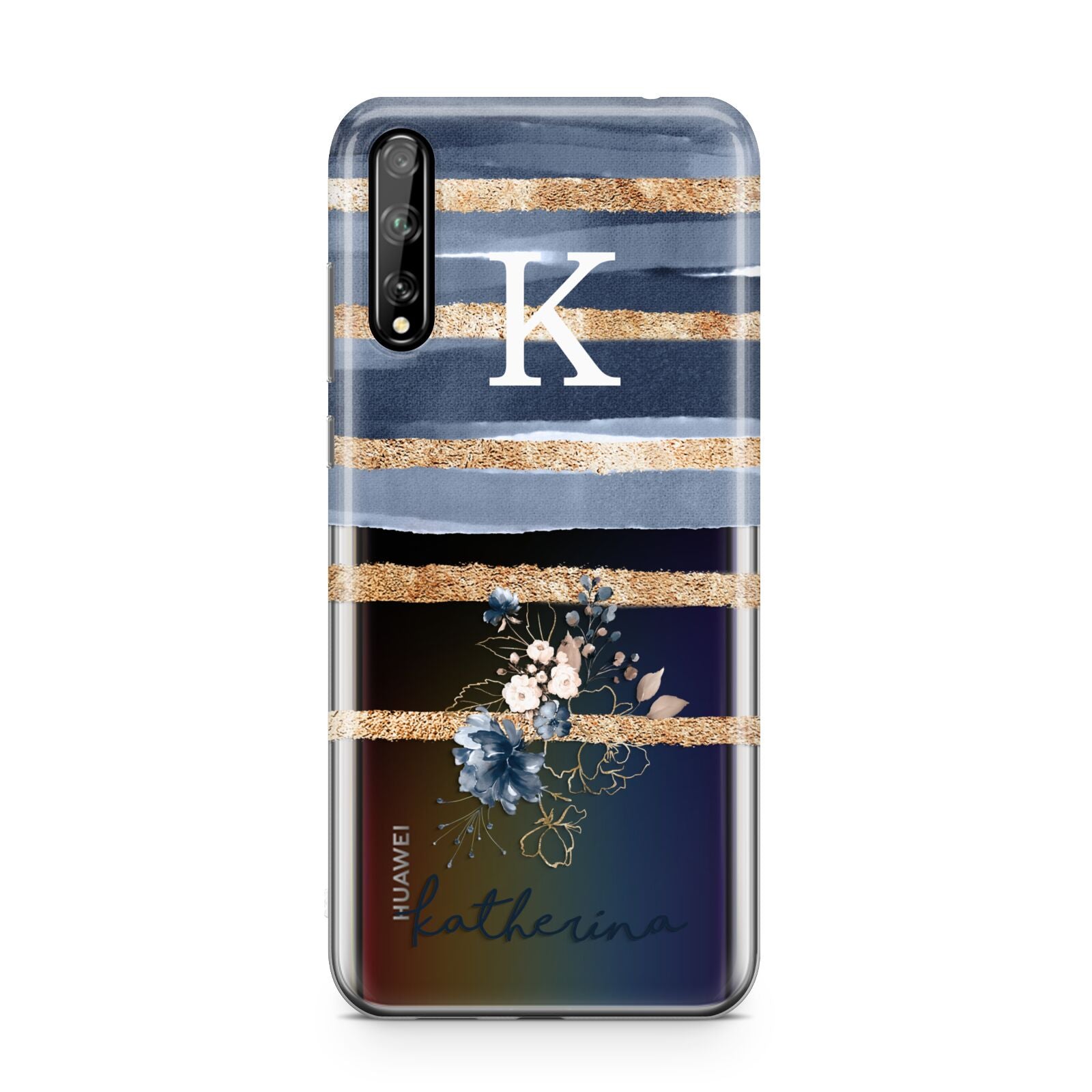 Personalised Gold Striped Watercolour Huawei Enjoy 10s Phone Case