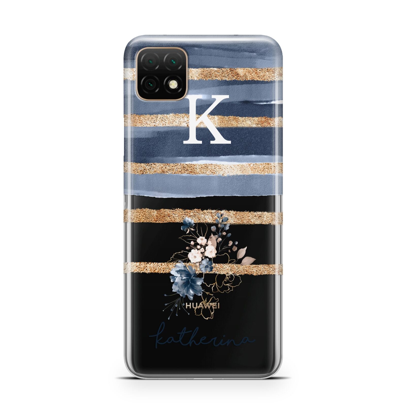 Personalised Gold Striped Watercolour Huawei Enjoy 20 Phone Case