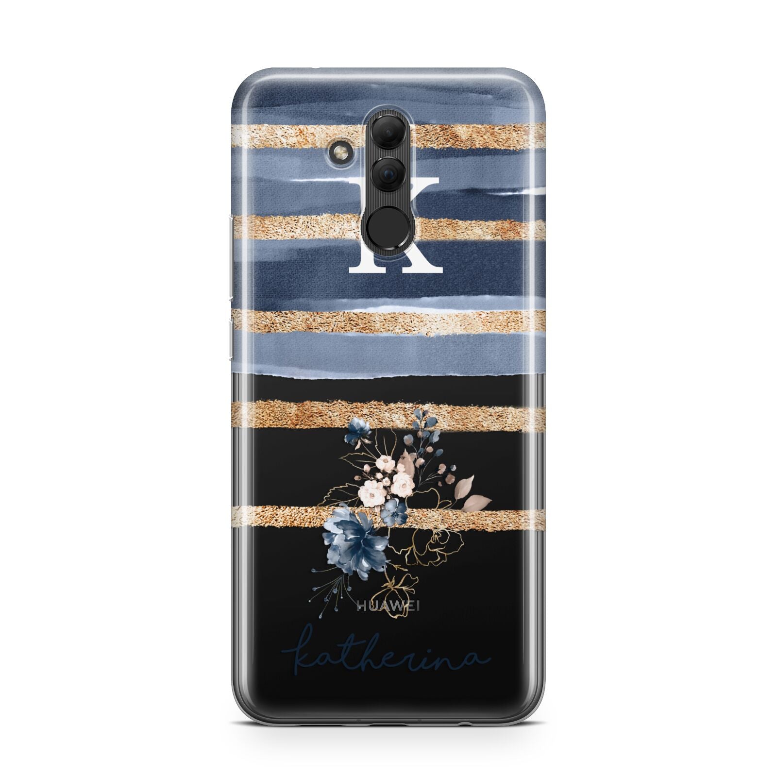 Personalised Gold Striped Watercolour Huawei Mate 20 Lite